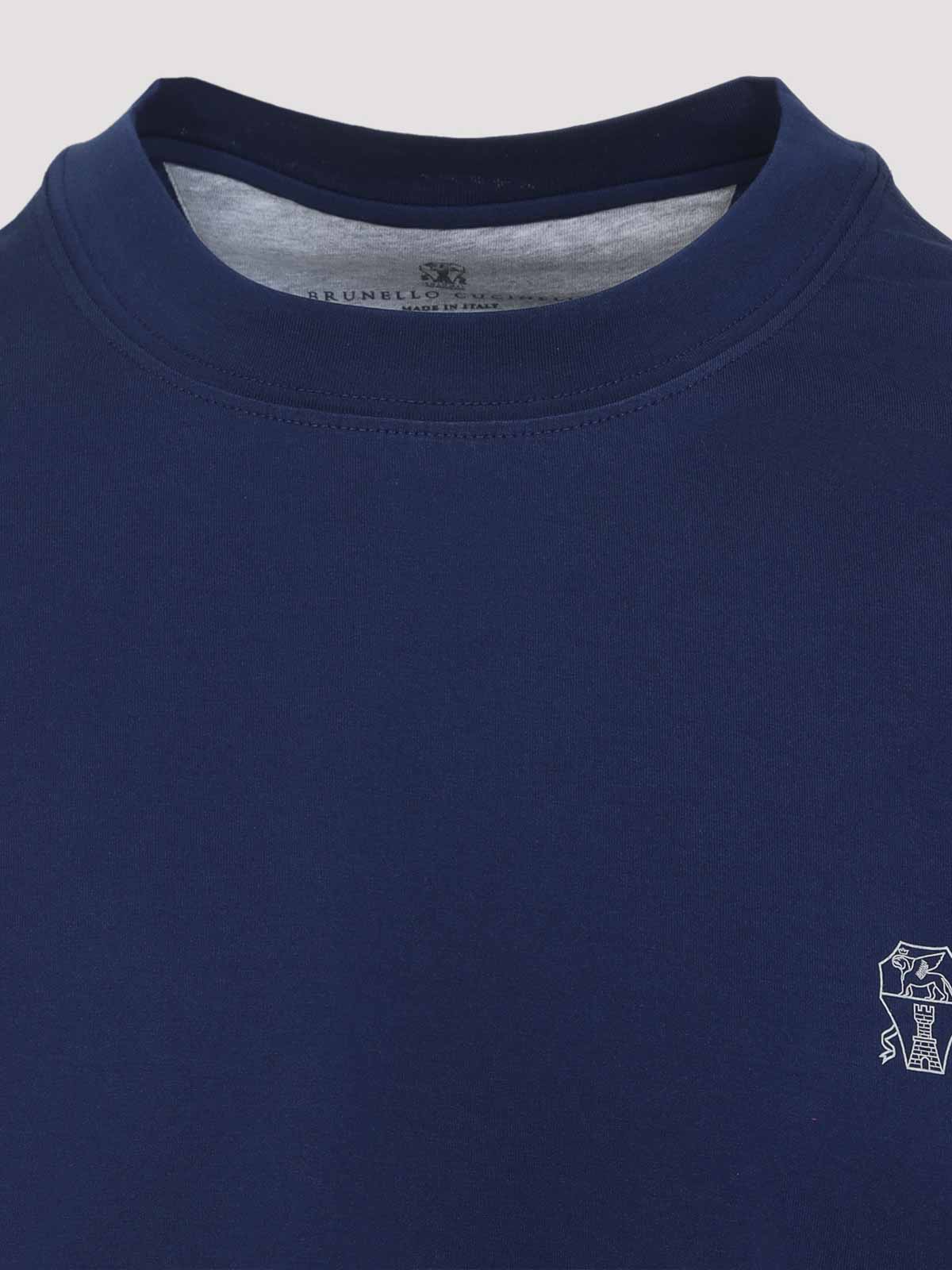 Brunello Cucinelli Classic Round Neck Cotton T-shirt In Blue
