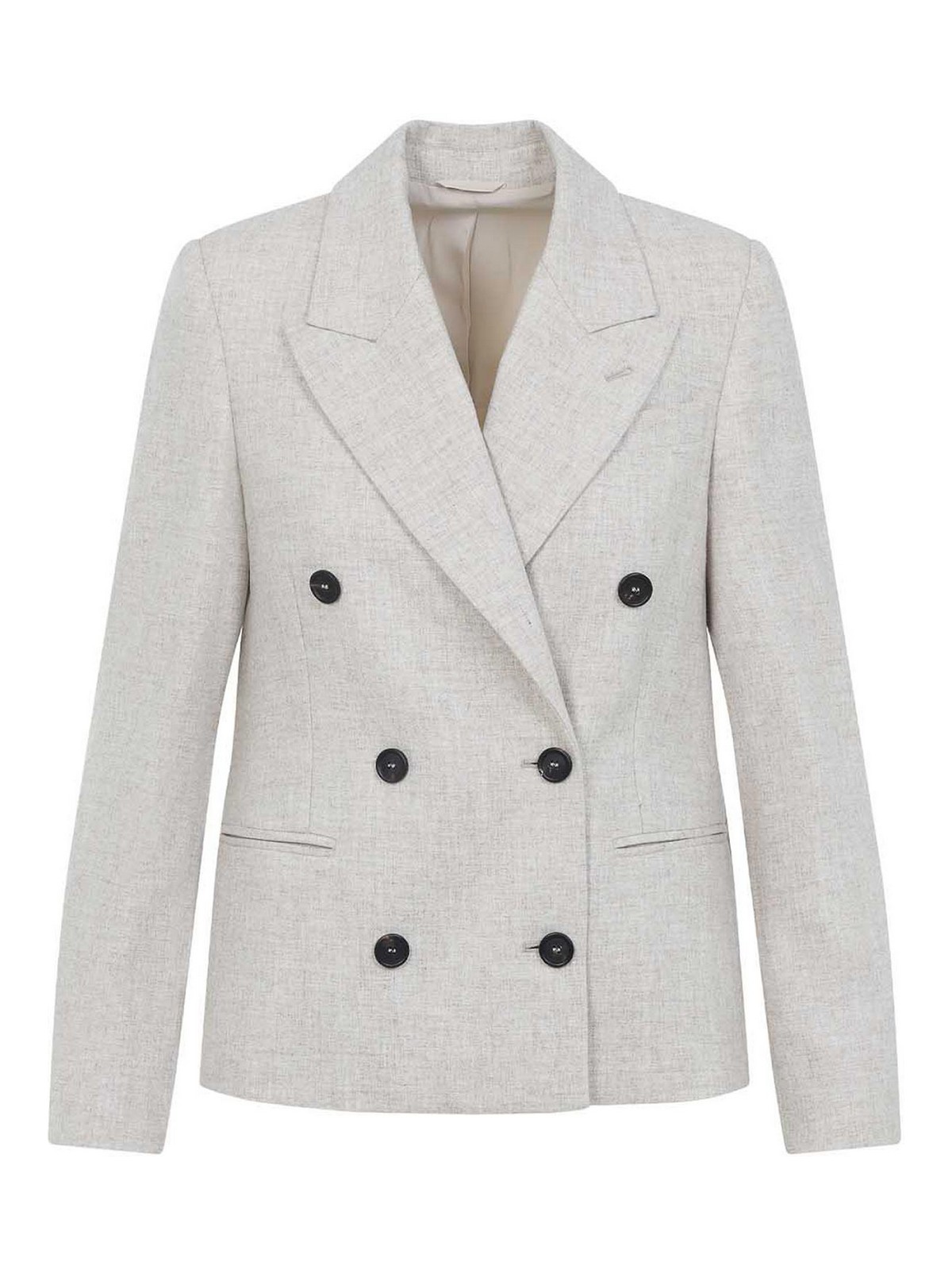 Brunello Cucinelli Double Breasted Wool And Cashmere Jacket In Gray
