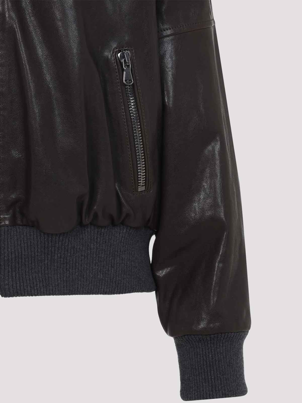 Brunello Cucinelli Shearling Collar Leather Jacket In Black