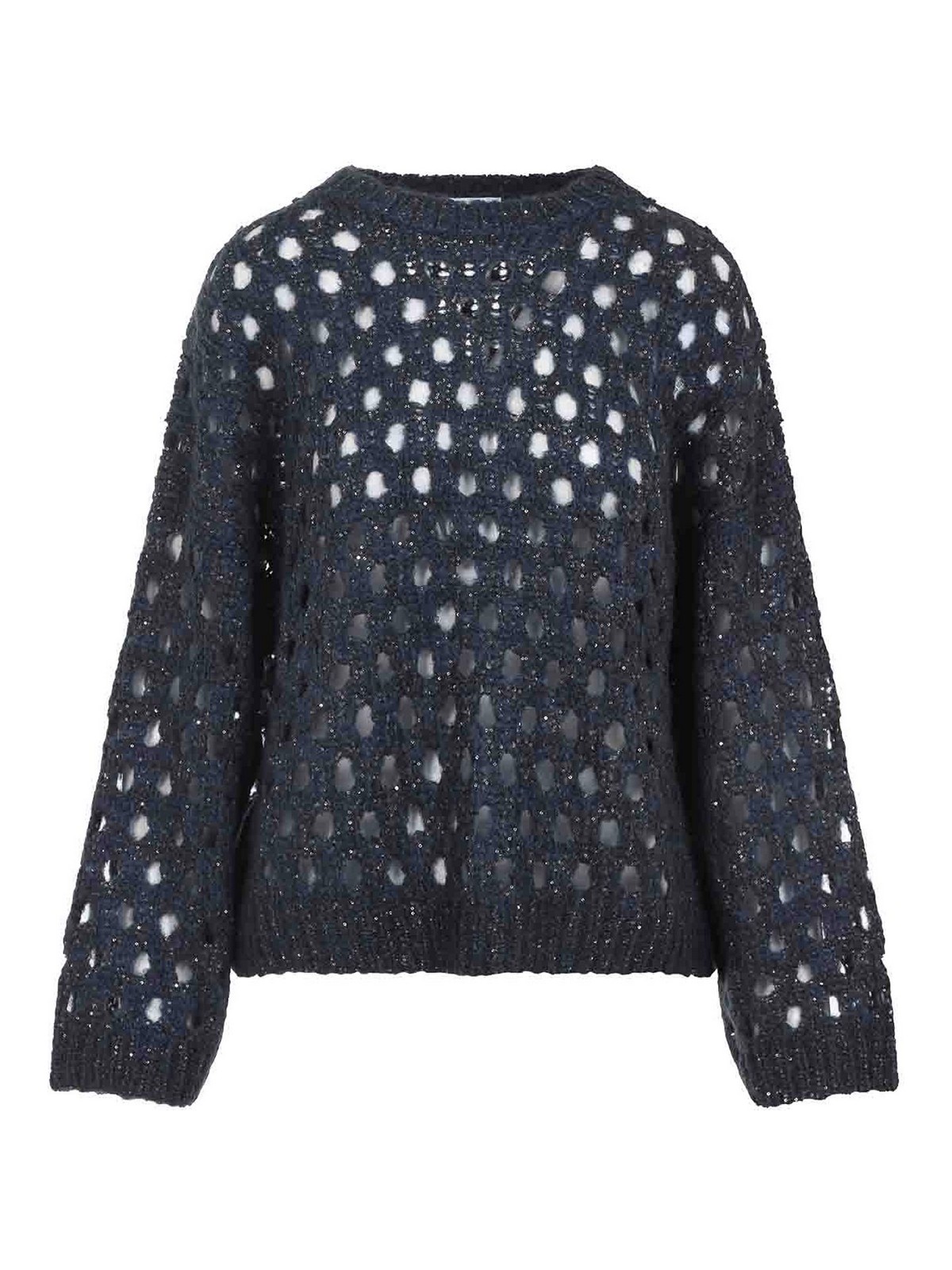 Brunello Cucinelli Metallic Crewneck Knitwear Sheer Texture In Blue