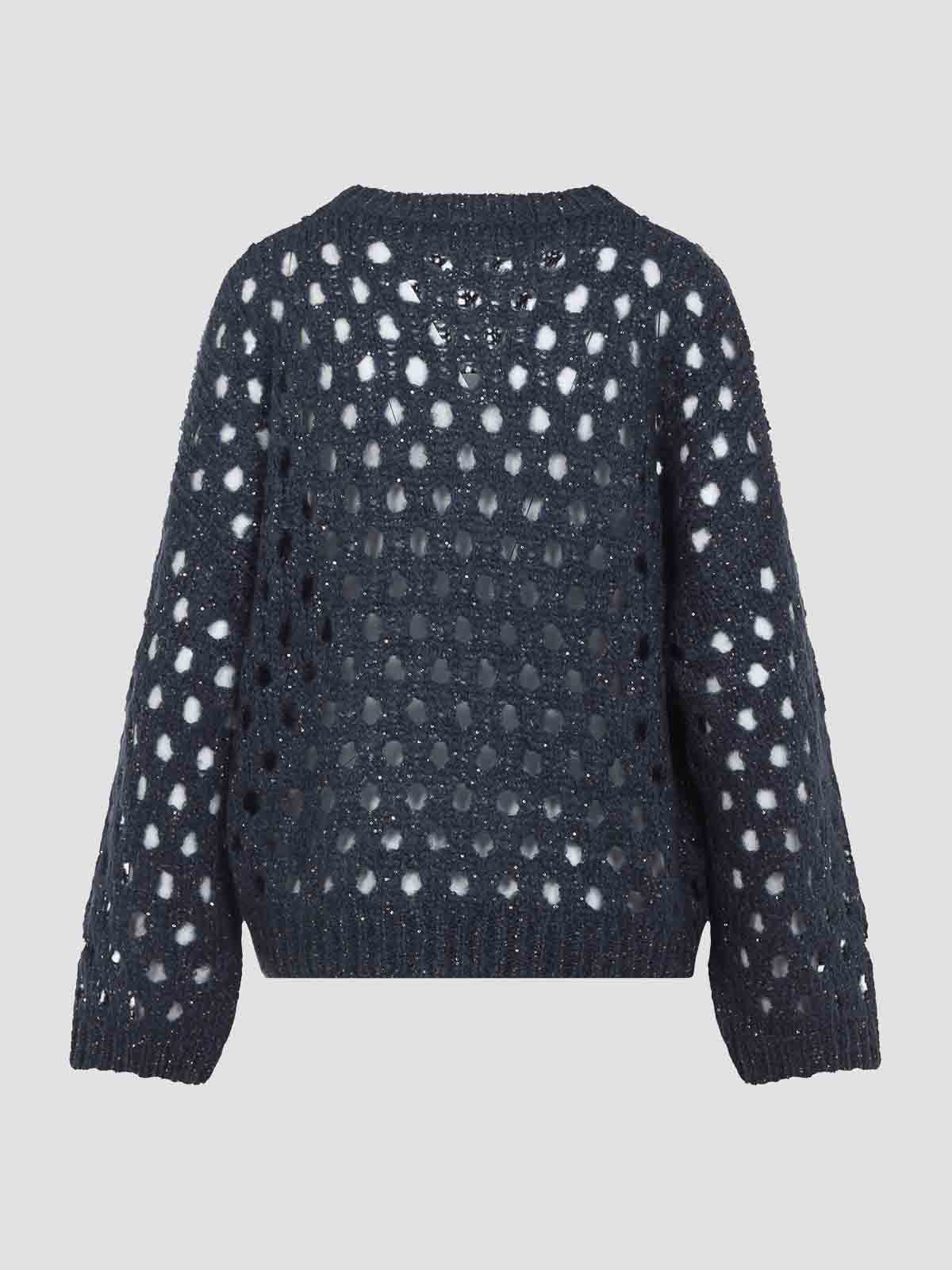 Brunello Cucinelli Metallic Crewneck Knitwear Sheer Texture In Blue