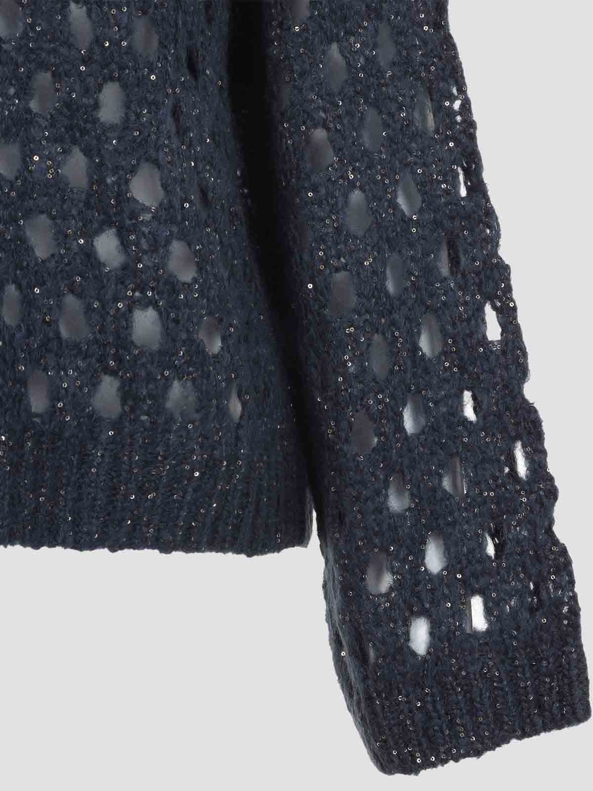 Brunello Cucinelli Metallic Crewneck Knitwear Sheer Texture In Blue