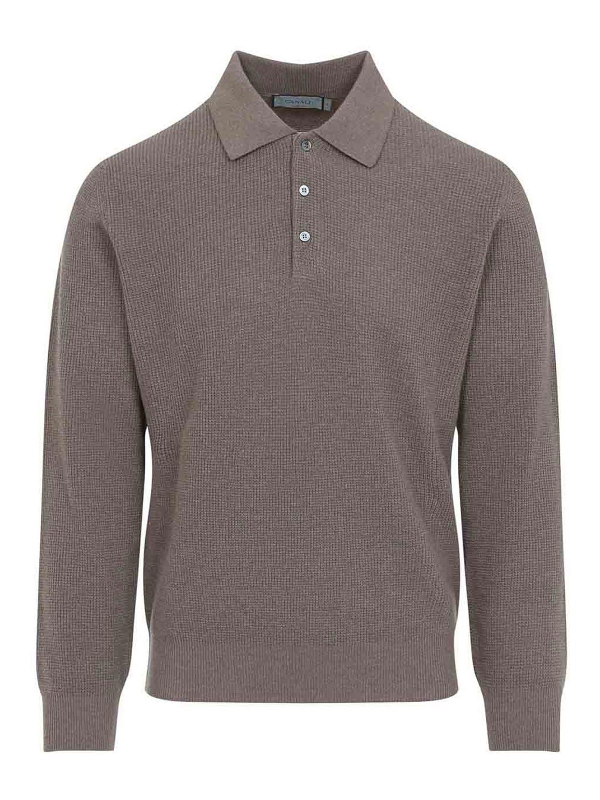 Canali Taupe Brown Wool Long Sleeves Suede Detail Polo In Brown