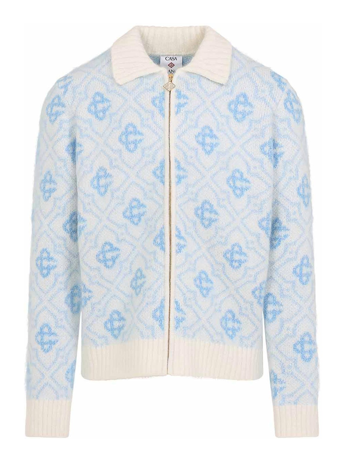 Casablanca Refined Wool Blend Sweatshirt With Classic Collar In Blue