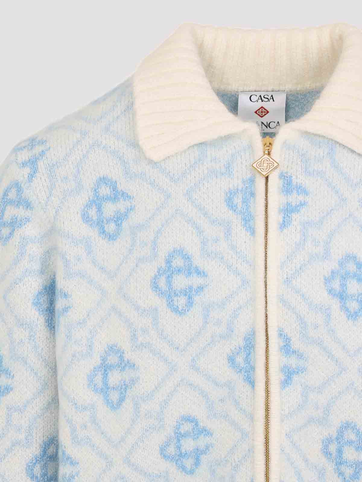 Casablanca Refined Wool Blend Sweatshirt With Classic Collar In Blue