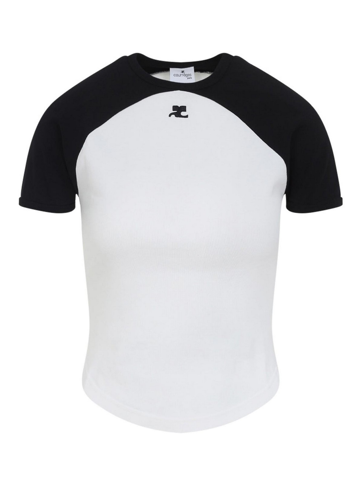 Courrèges Circle Contrast White And Black Cotton T-shirt In White