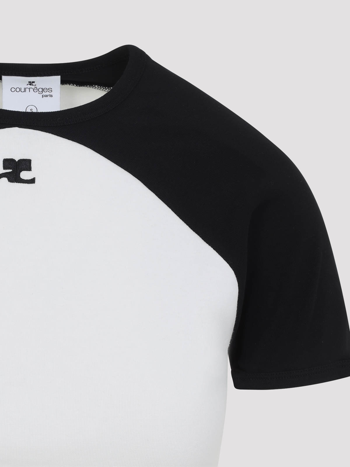 Courrèges Circle Contrast White And Black Cotton T-shirt In White