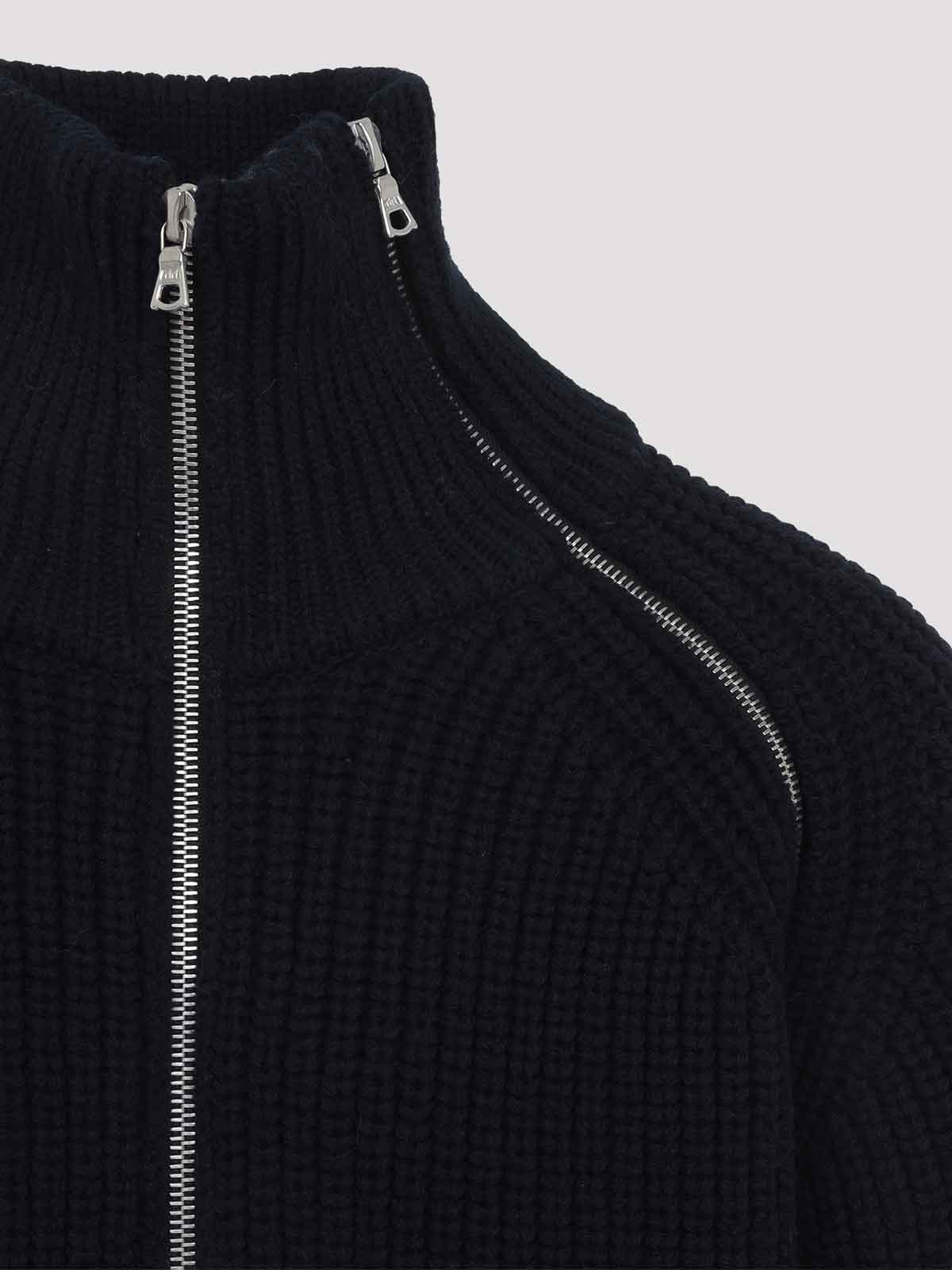 Dries Van Noten Full Zip Turtleneck Sweater With Shoulder Detail In Black