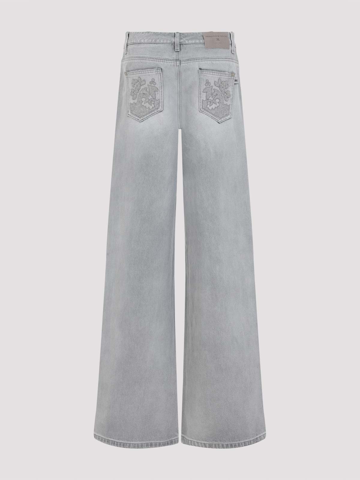 Ermanno Scervino High-waisted Wide-leg Jeans With Embroidered Detailing In Gray