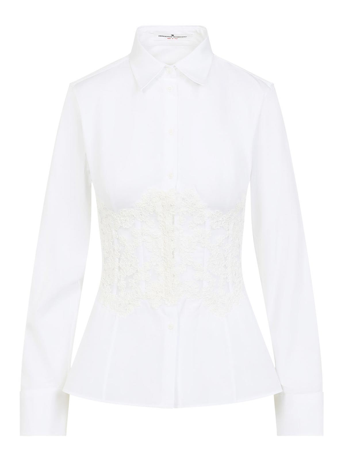 Ermanno Scervino Tailored White Shirt With Lace Overlay In White