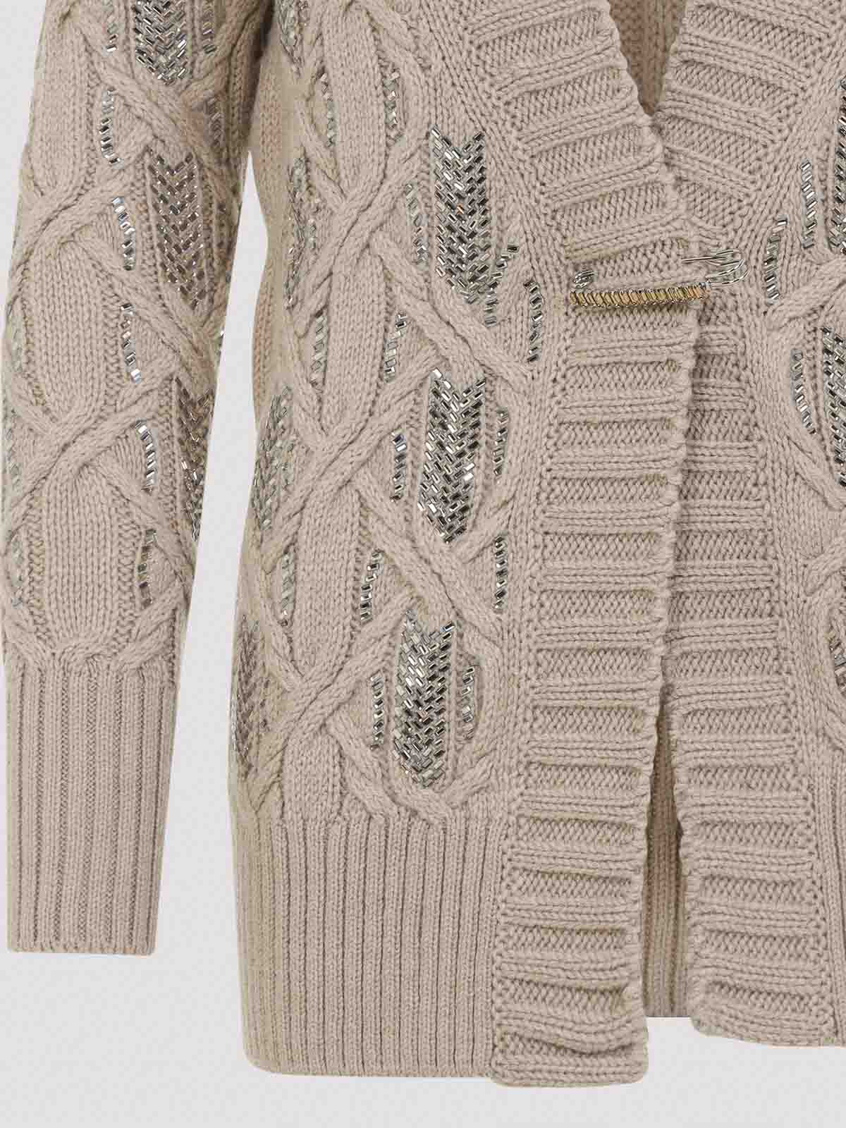 Ermanno Scervino Crystal-embellished Cable-knit Cardigan In Gray