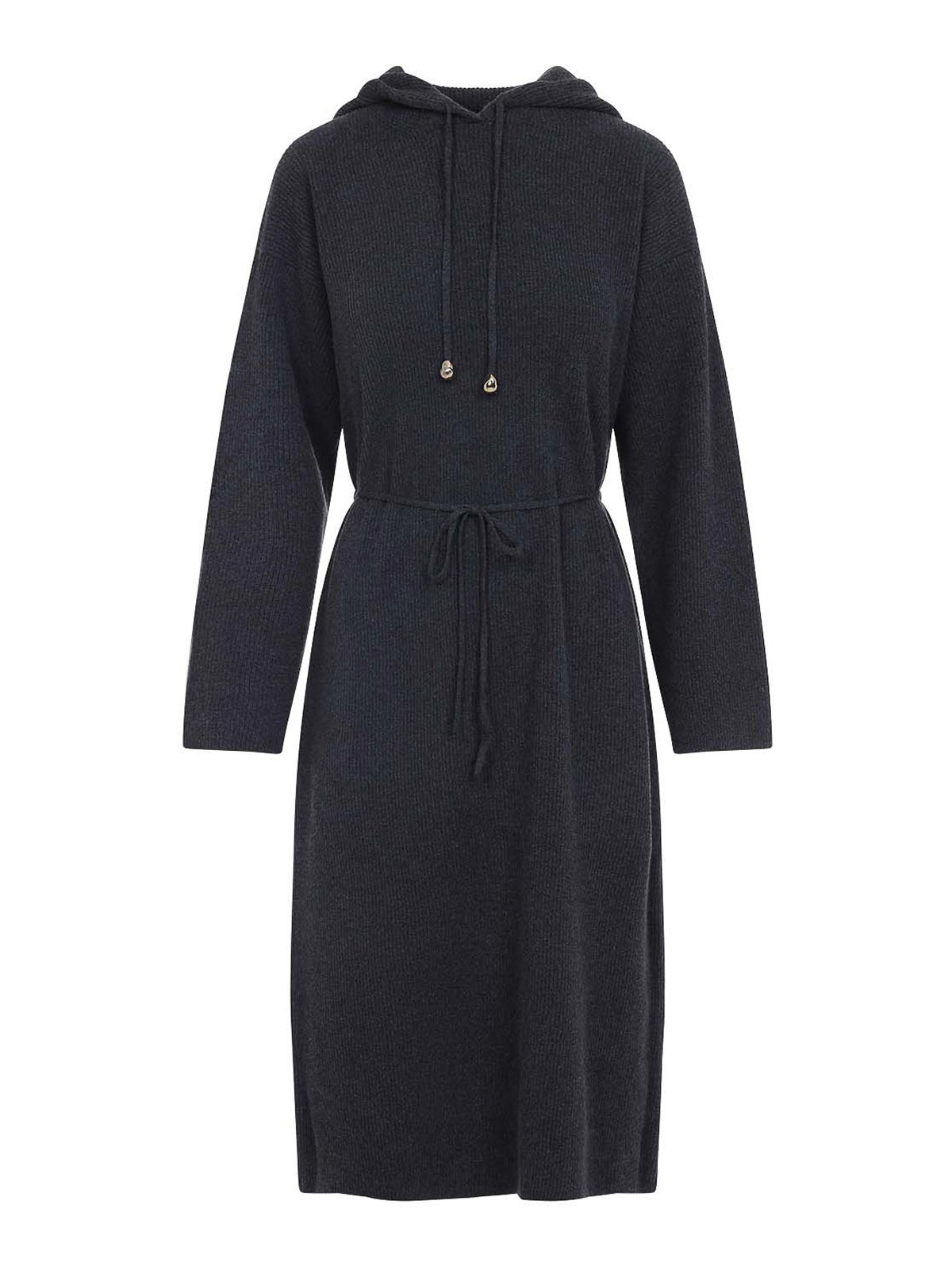 Fabiana Filippi Hooded Ankle-length Dress With Ribbed Silk Blend In Blue
