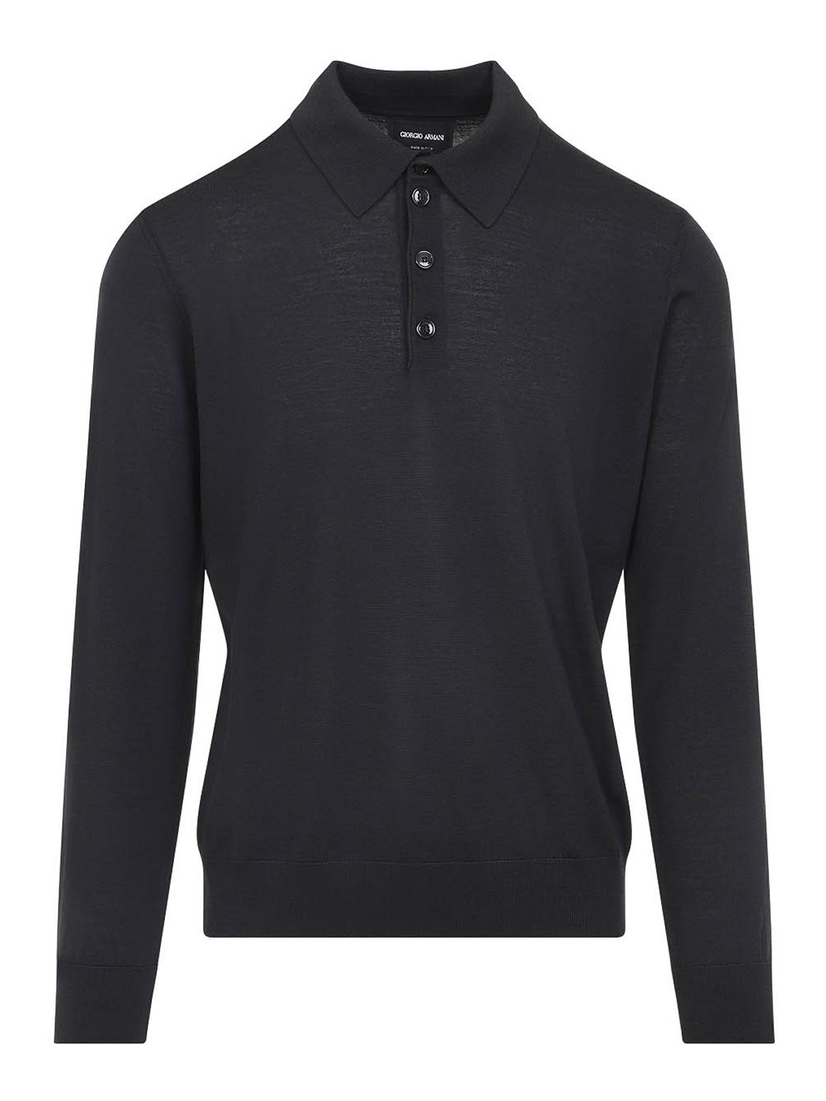 Giorgio Armani Dark Grey Wool Sweater With Polo Collar In Black