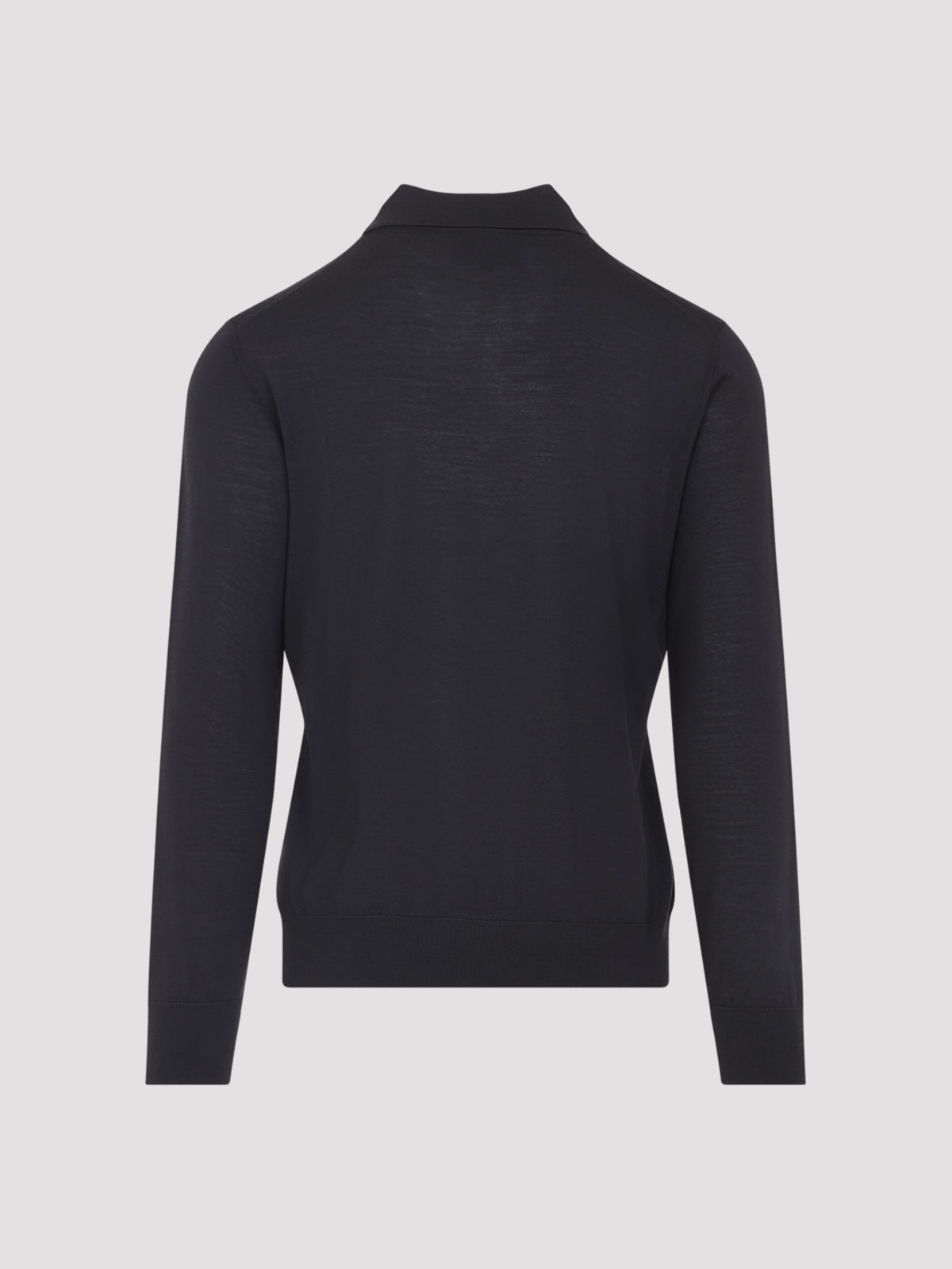 Giorgio Armani Dark Grey Wool Sweater With Polo Collar In Black