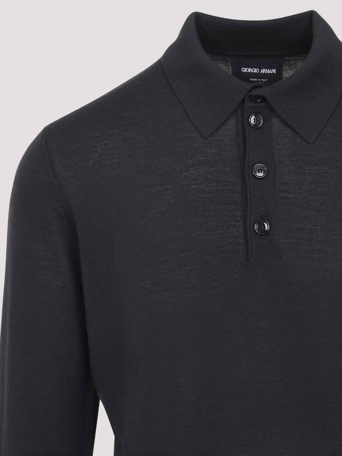 Giorgio Armani Dark Grey Wool Sweater With Polo Collar In Black