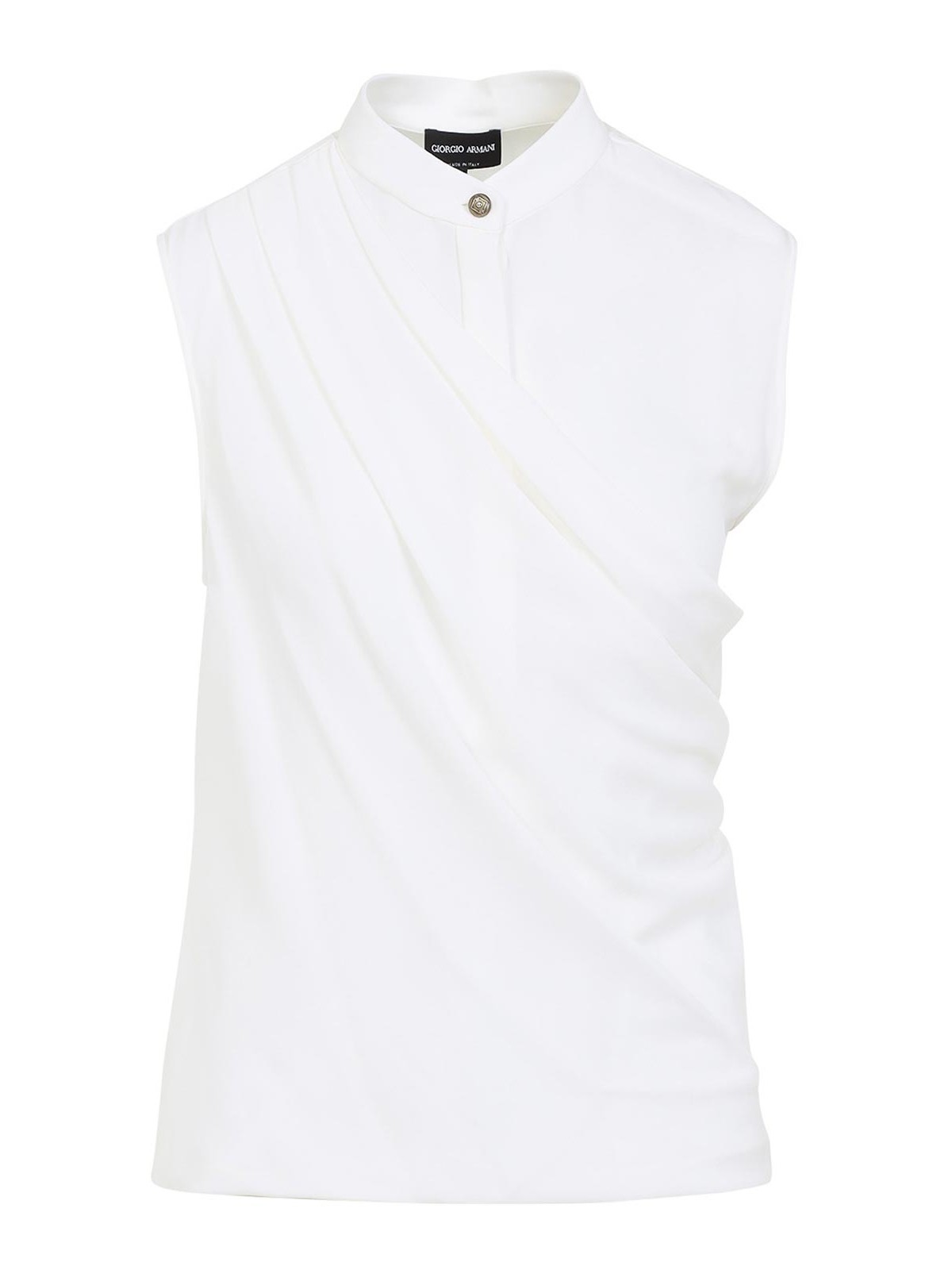Giorgio Armani Draped Silk Shirt With High Collar In White