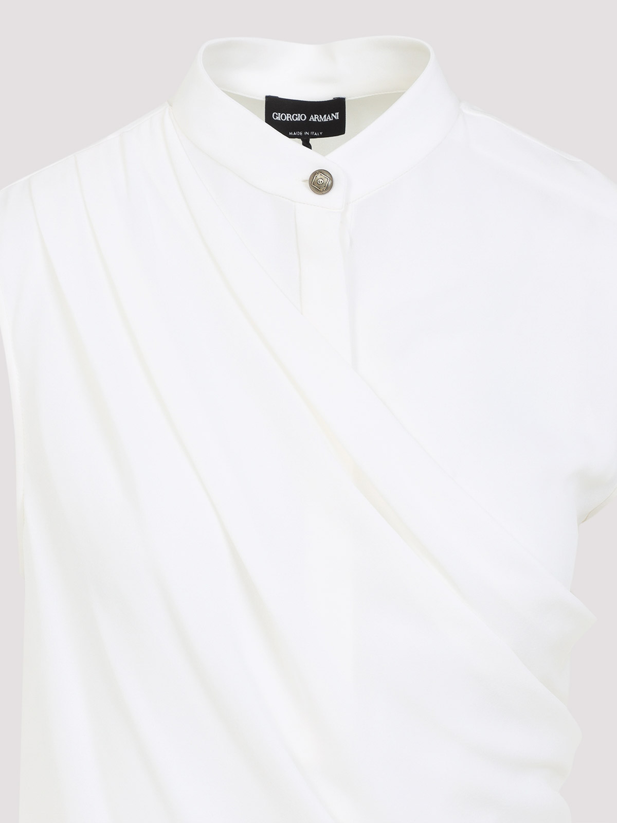 Giorgio Armani Draped Silk Shirt With High Collar In White