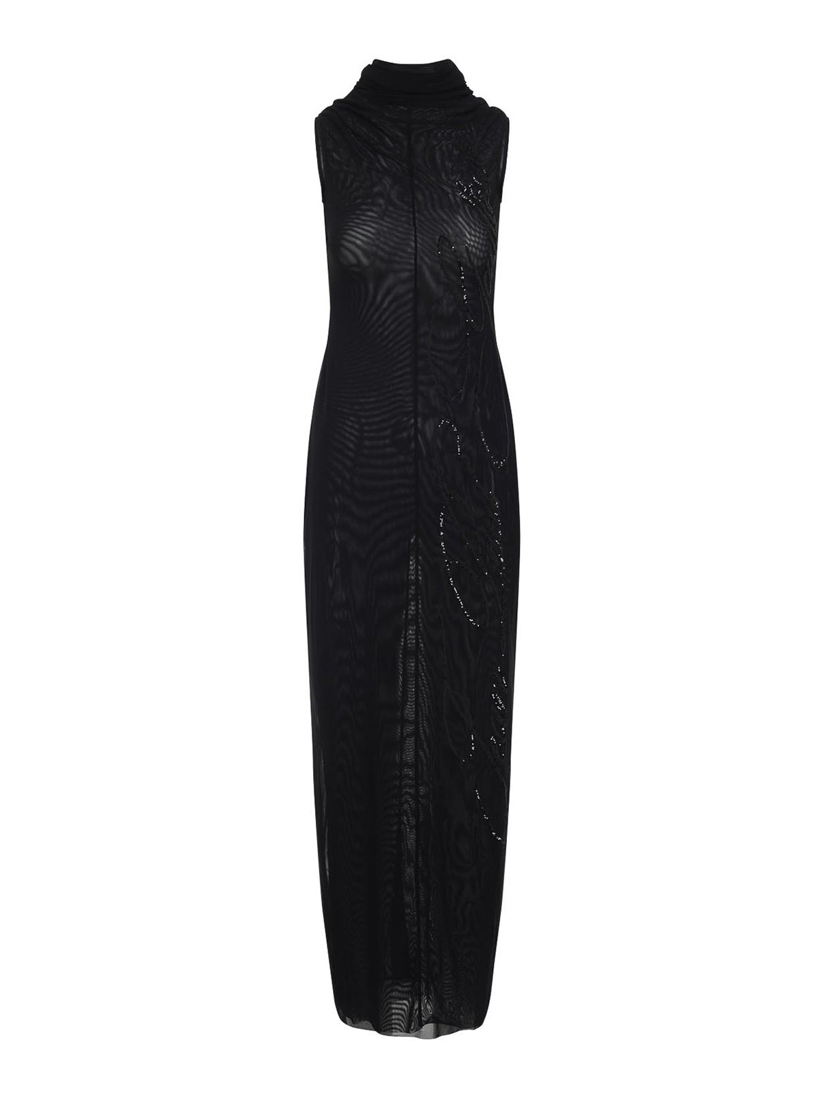 Jean Paul Gaultier Mesh Long Dress With Sequins In Black