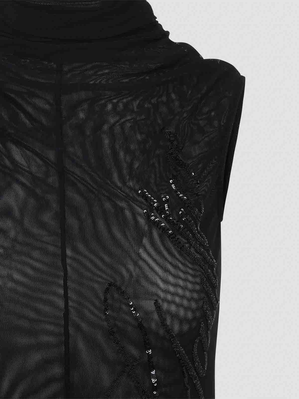 Jean Paul Gaultier Mesh Long Dress With Sequins In Black