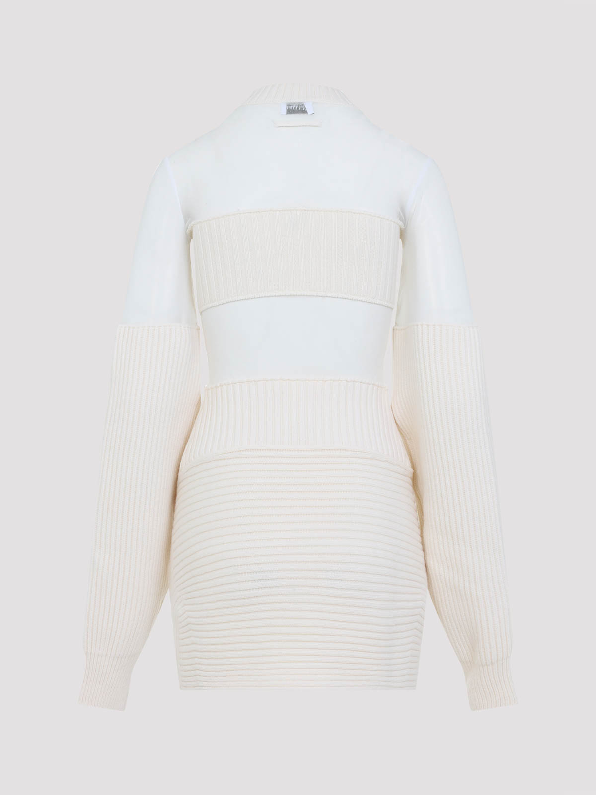 Jean Paul Gaultier Mesh Cutout Ribbed Knit Long-sleeve Mini Dress In Neutral