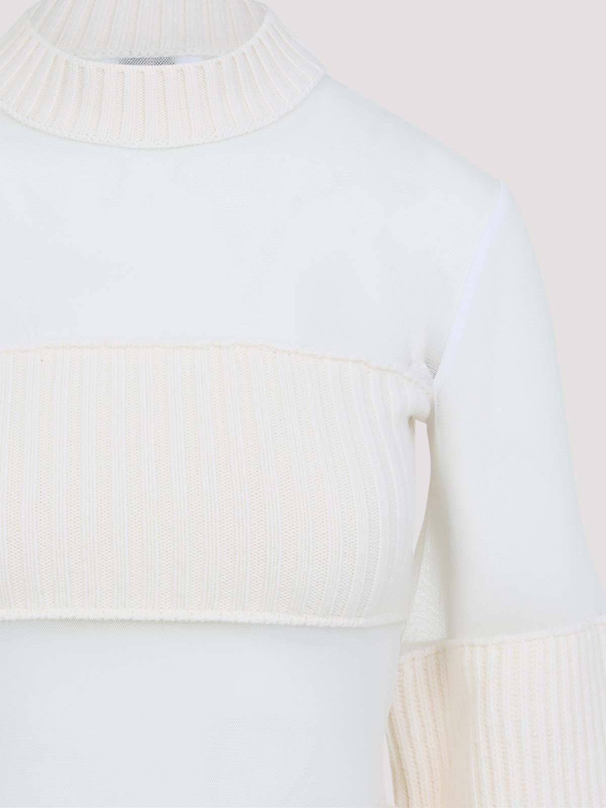 Jean Paul Gaultier Mesh Cutout Ribbed Knit Long-sleeve Mini Dress In Neutral