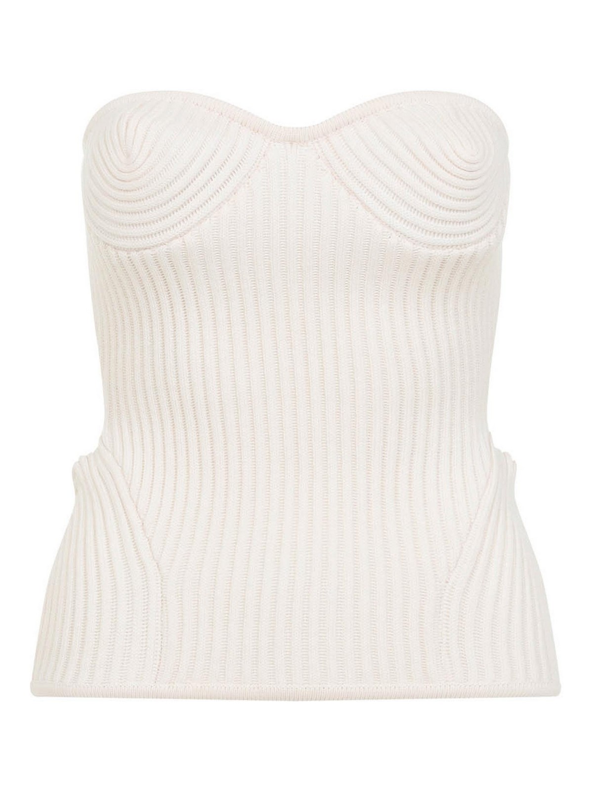 Jean Paul Gaultier White Merino Wool Ribbed Stretch Corset In White
