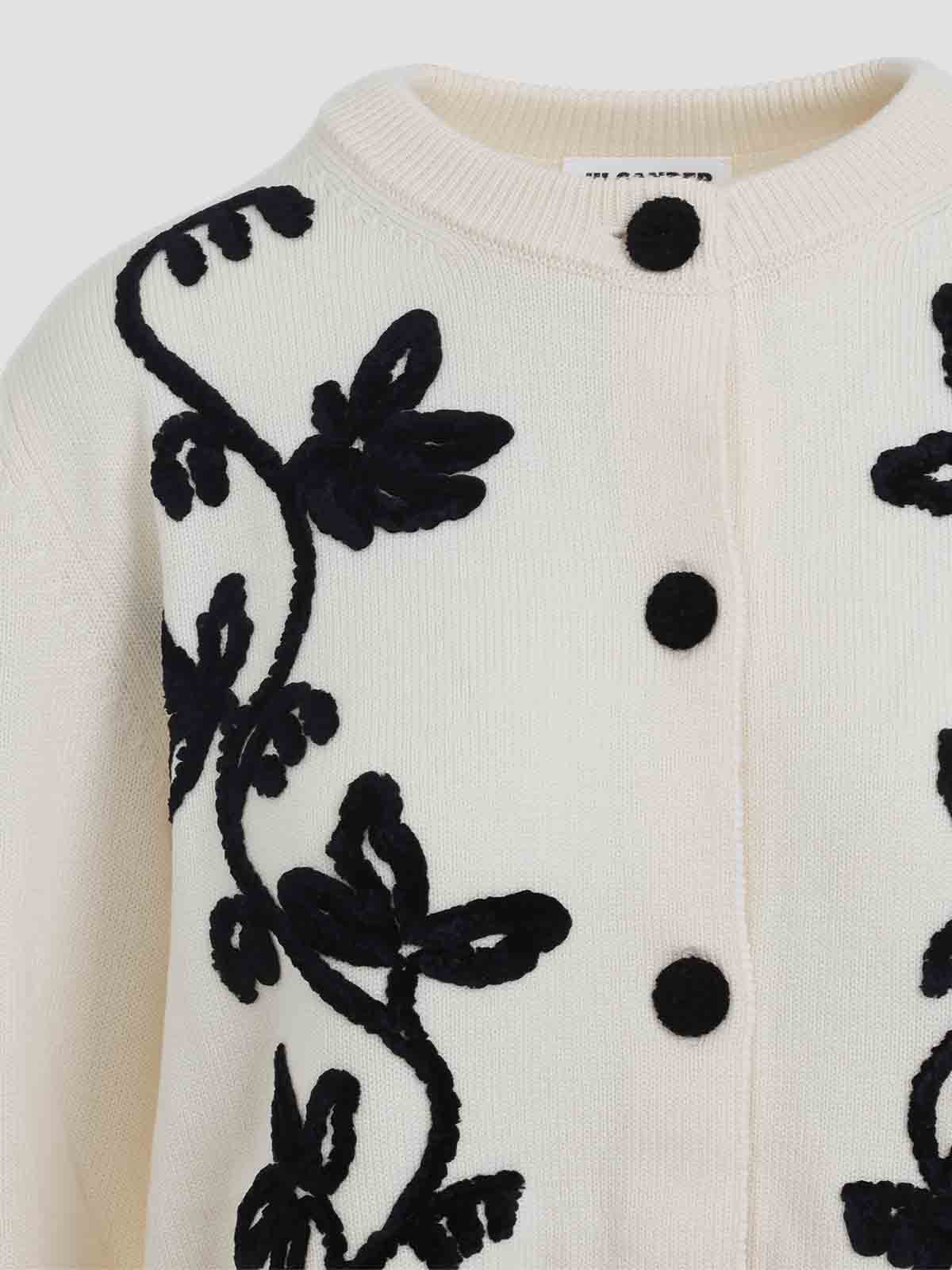 Jil Sander Long Sleeves Cardigan Velvet Embroidery In Neutral