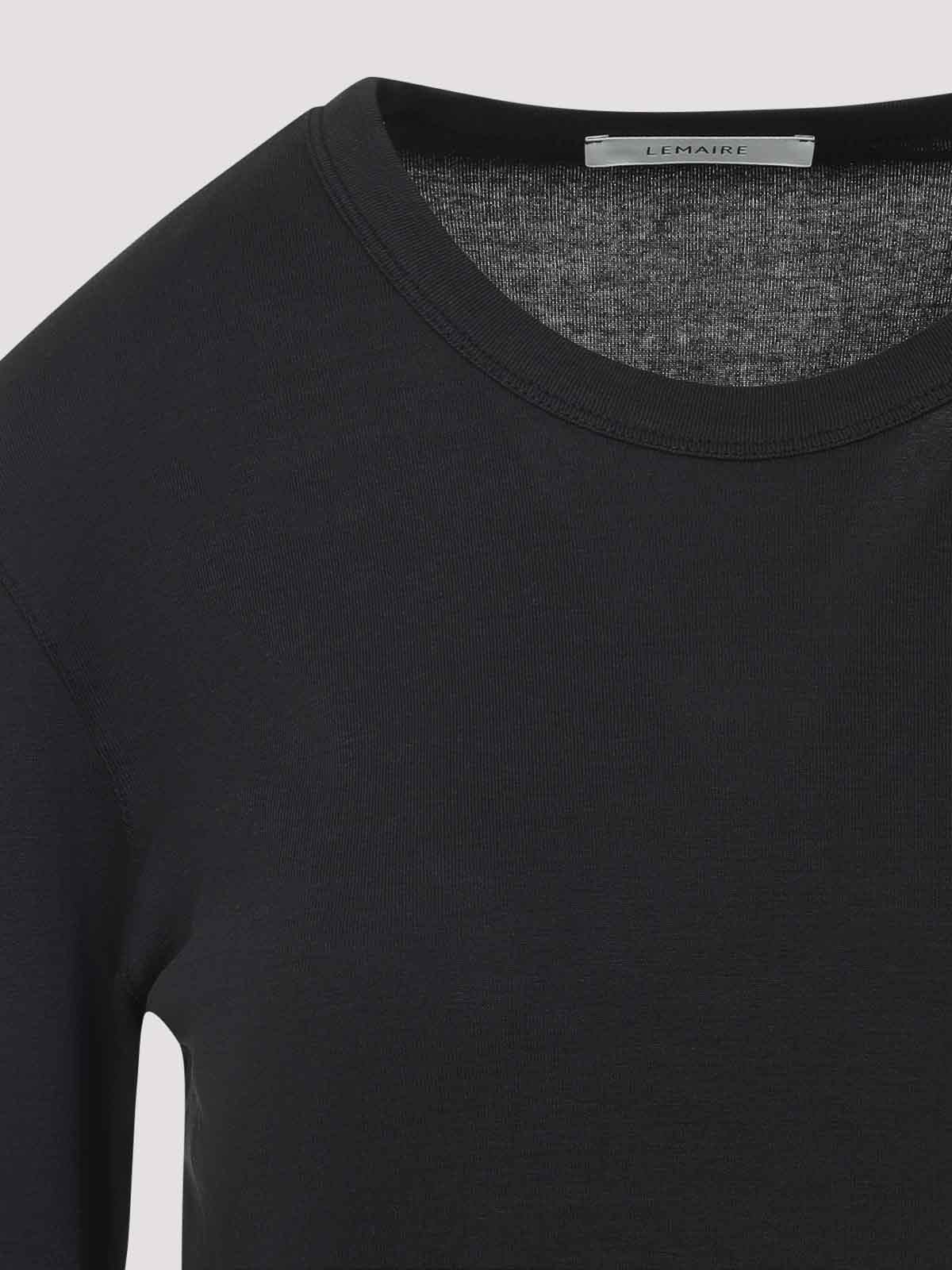 Lemaire Ribbed Crew Neck Long Sleeve Top In Black