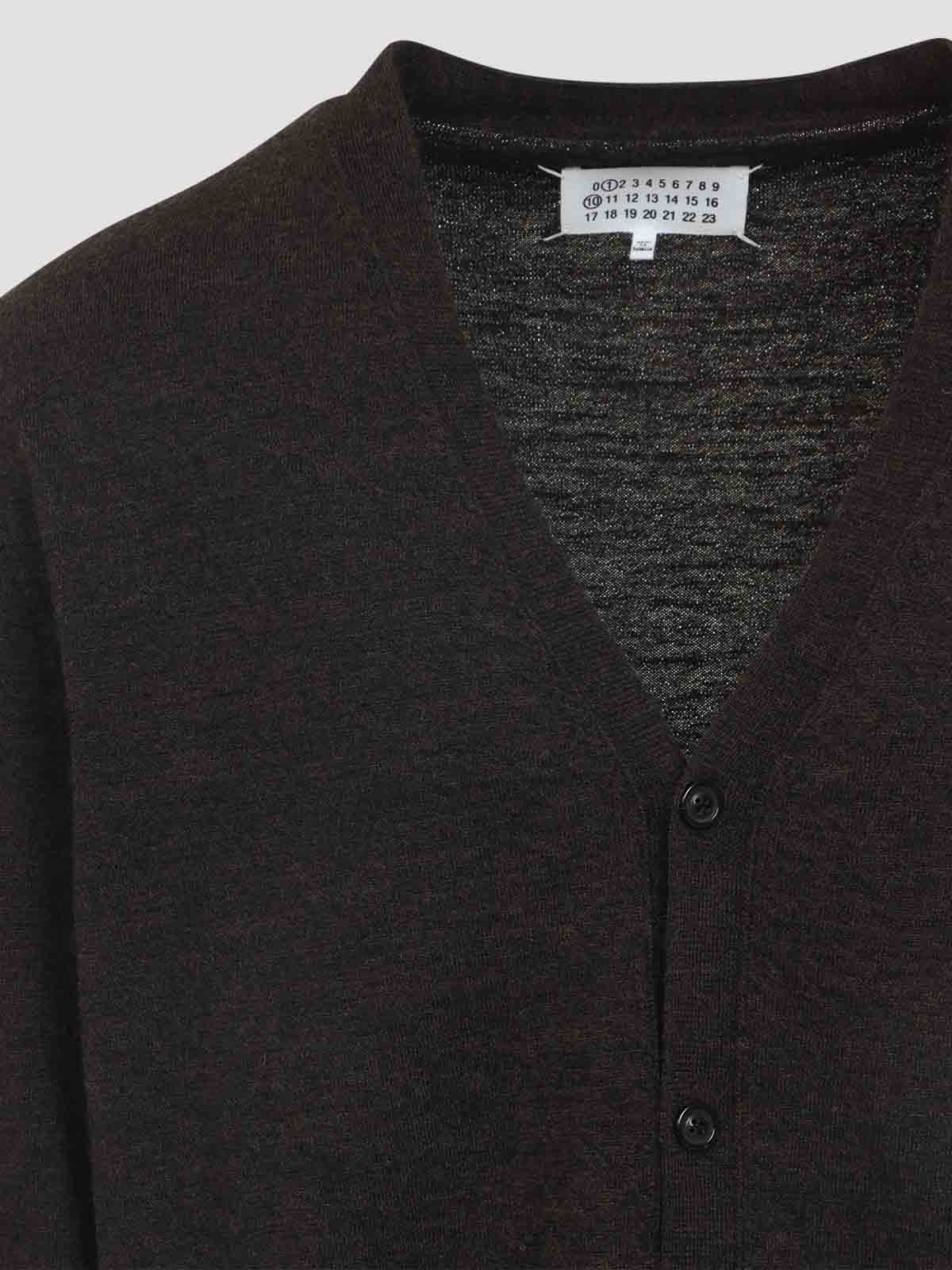 Maison Margiela Brown Wool Cardigan With Suede Elbow Patches In Brown