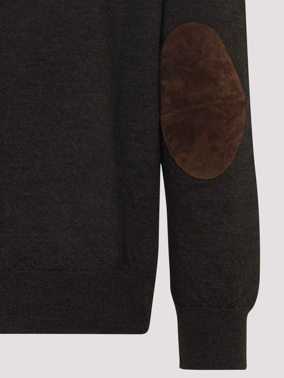 Maison Margiela Brown Wool Cardigan With Suede Elbow Patches In Brown