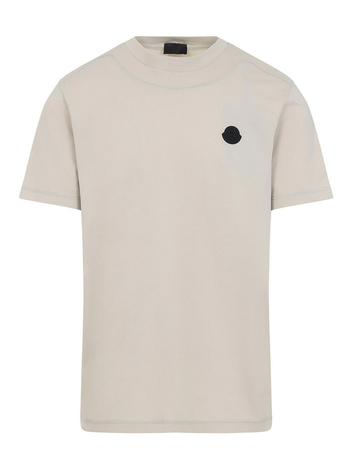 Moncler Cotton Jersey T-shirt With Contrasting Logo Patch In Neutral