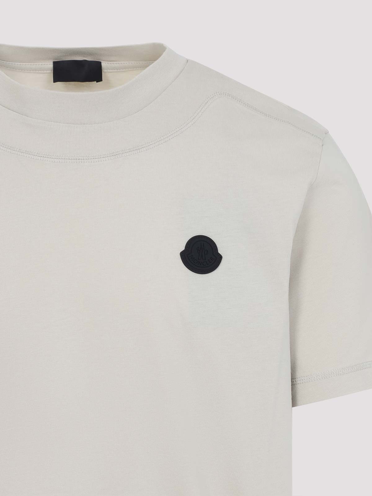 Moncler Cotton Jersey T-shirt With Contrasting Logo Patch In Neutral