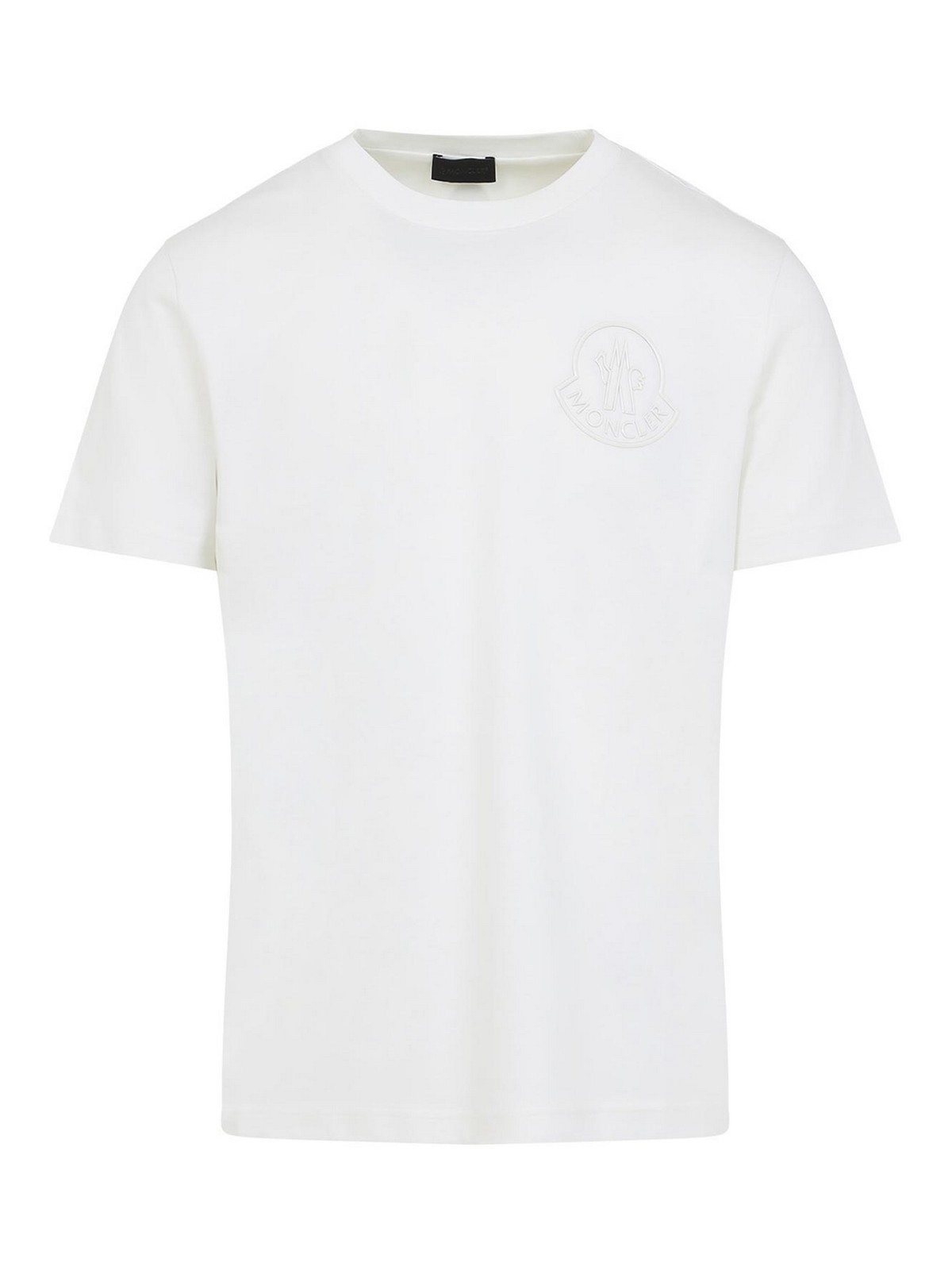 Moncler White Cotton T-shirt With Three-dimensional Logo In White