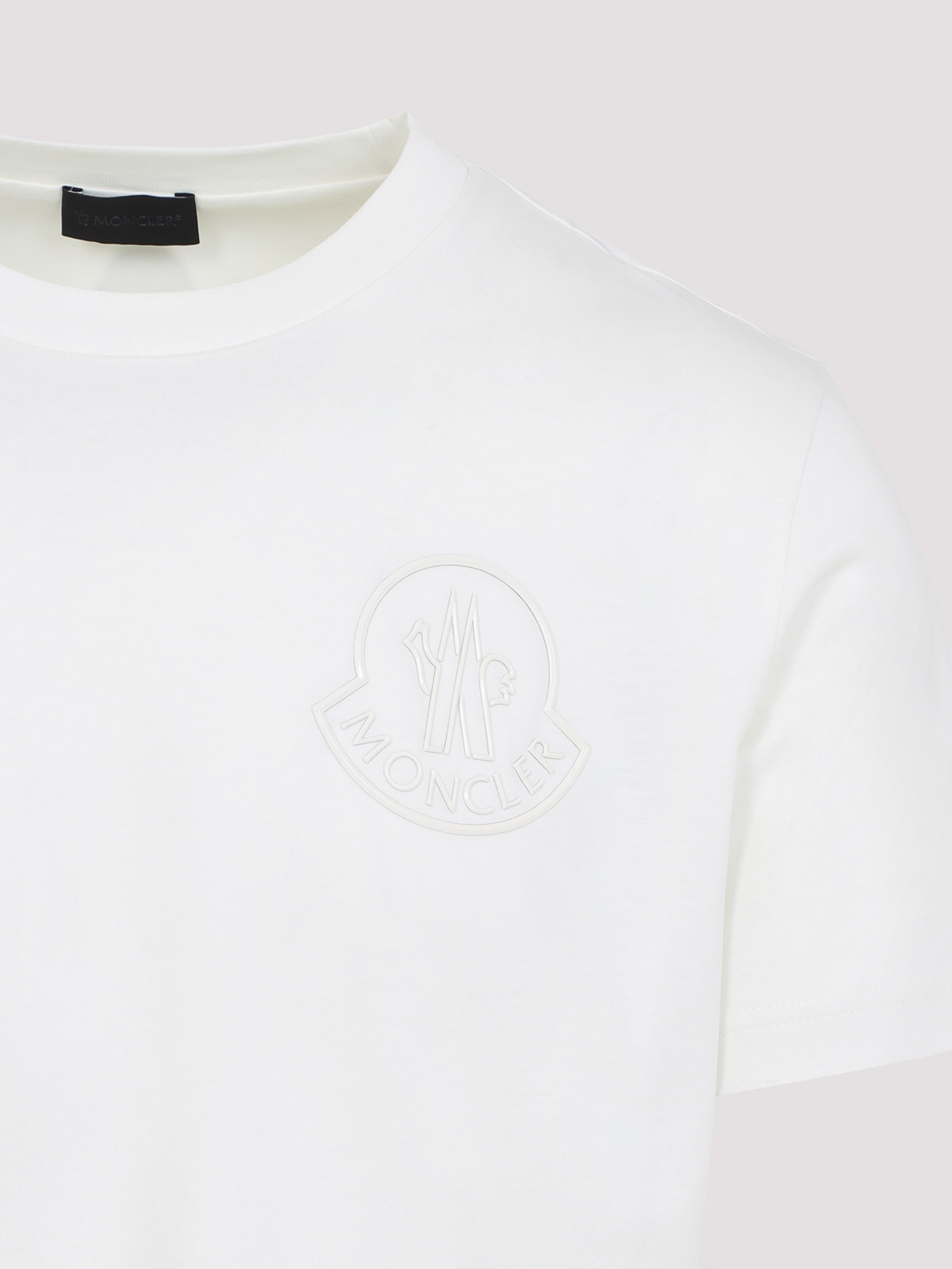 Moncler White Cotton T-shirt With Three-dimensional Logo In White