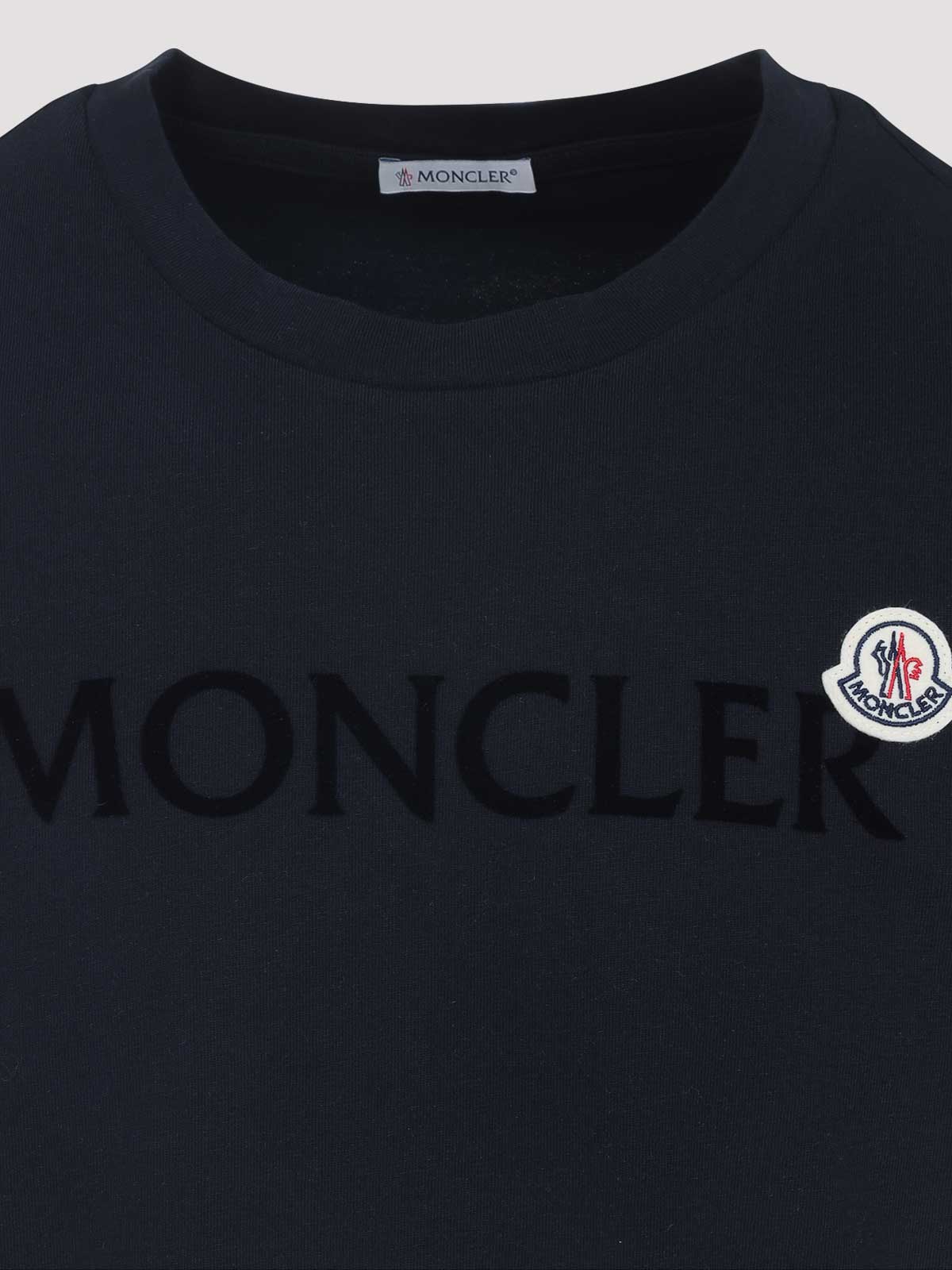 Moncler Men T-shirt With Flocked Cotton Logo In Blue