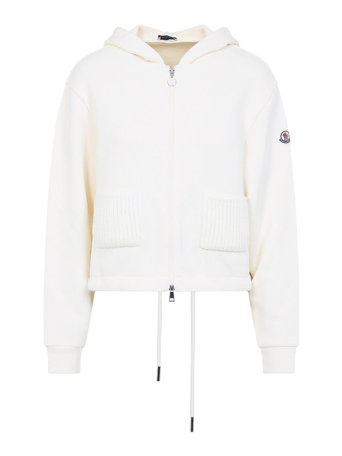 Moncler Cotton Fleece Zip Up Jacket In White
