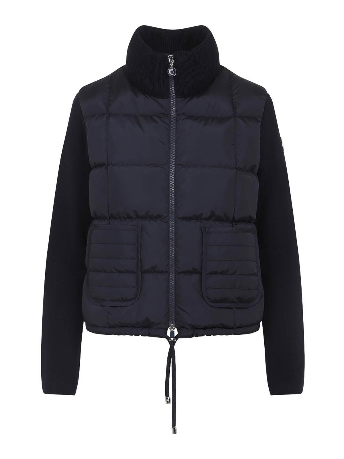 Moncler Black Paneled Down Jacket In Blue