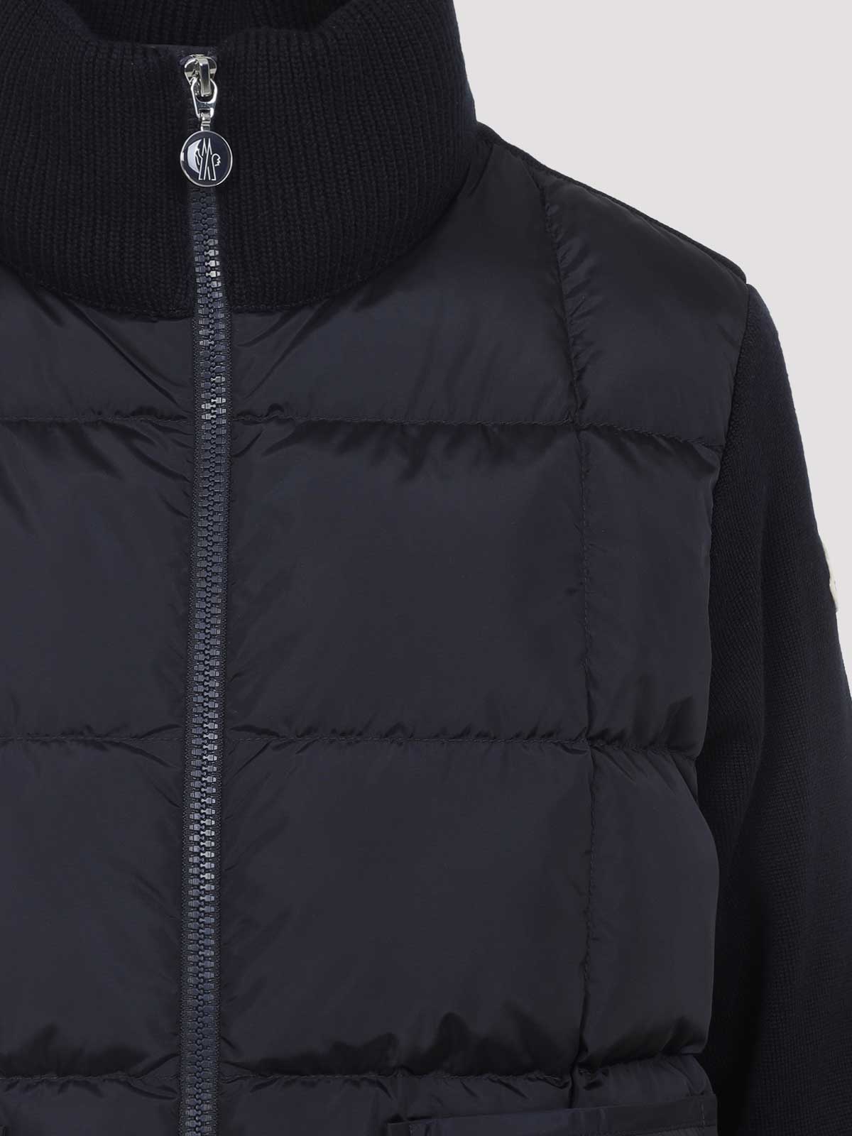 Moncler Black Paneled Down Jacket In Blue