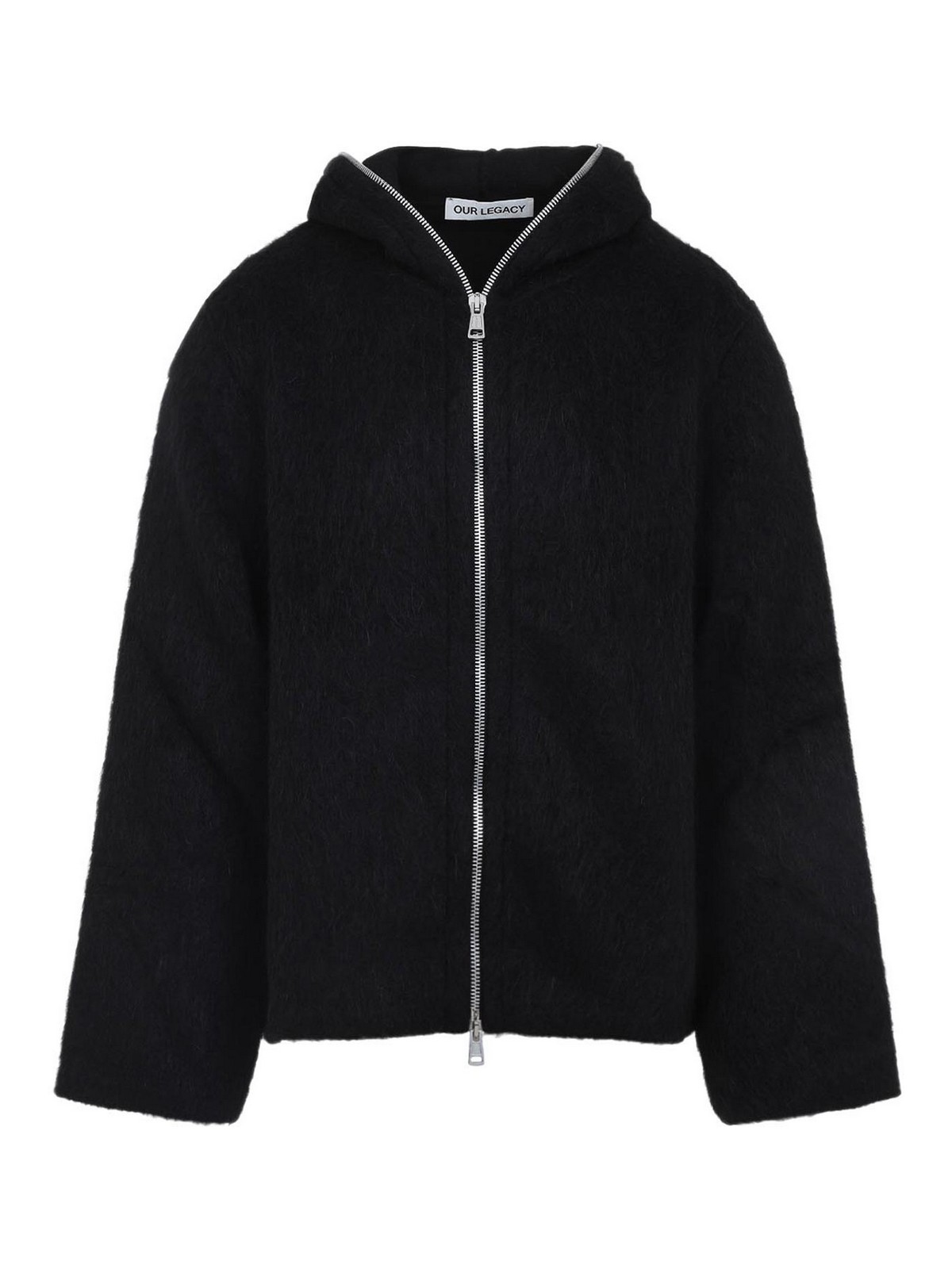 Our Legacy Textured Full Zip Hood Sweatshirt With Cozy Hood In Black