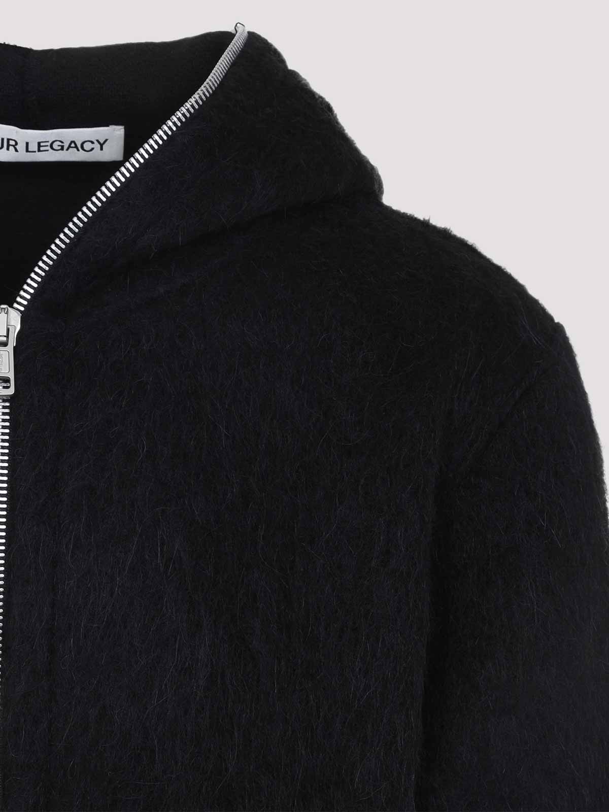 Our Legacy Textured Full Zip Hood Sweatshirt With Cozy Hood In Black