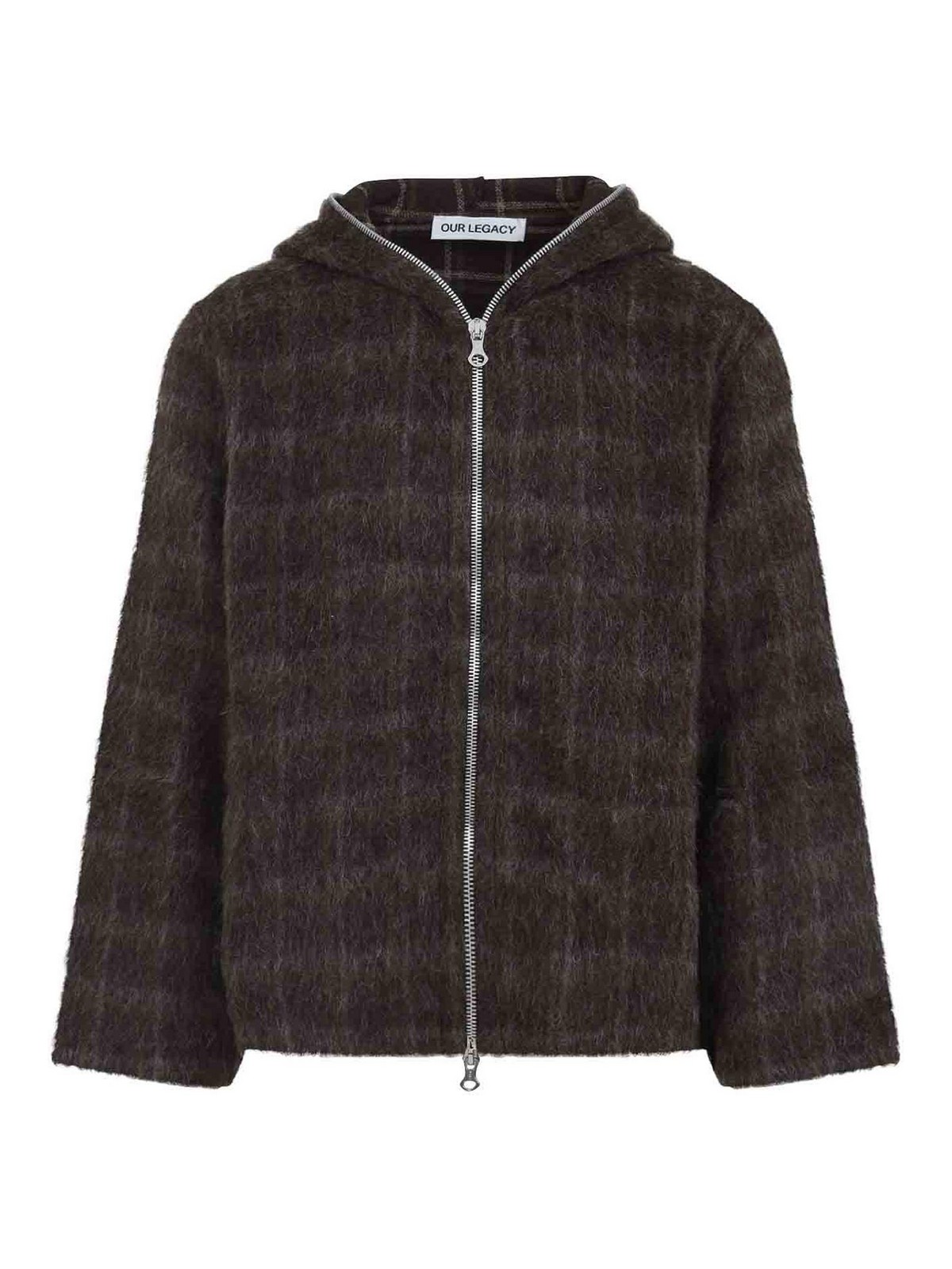 Our Legacy Hairy Wool Check Zip-up Sweatshirt In Brown