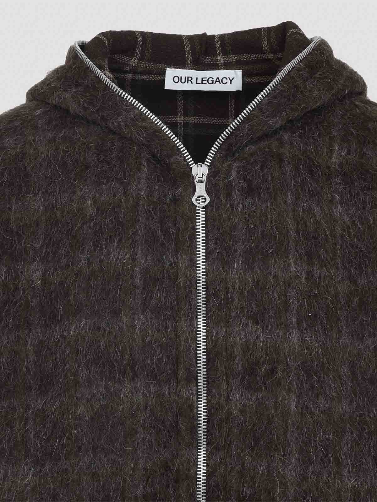 Our Legacy Hairy Wool Check Zip-up Sweatshirt In Brown