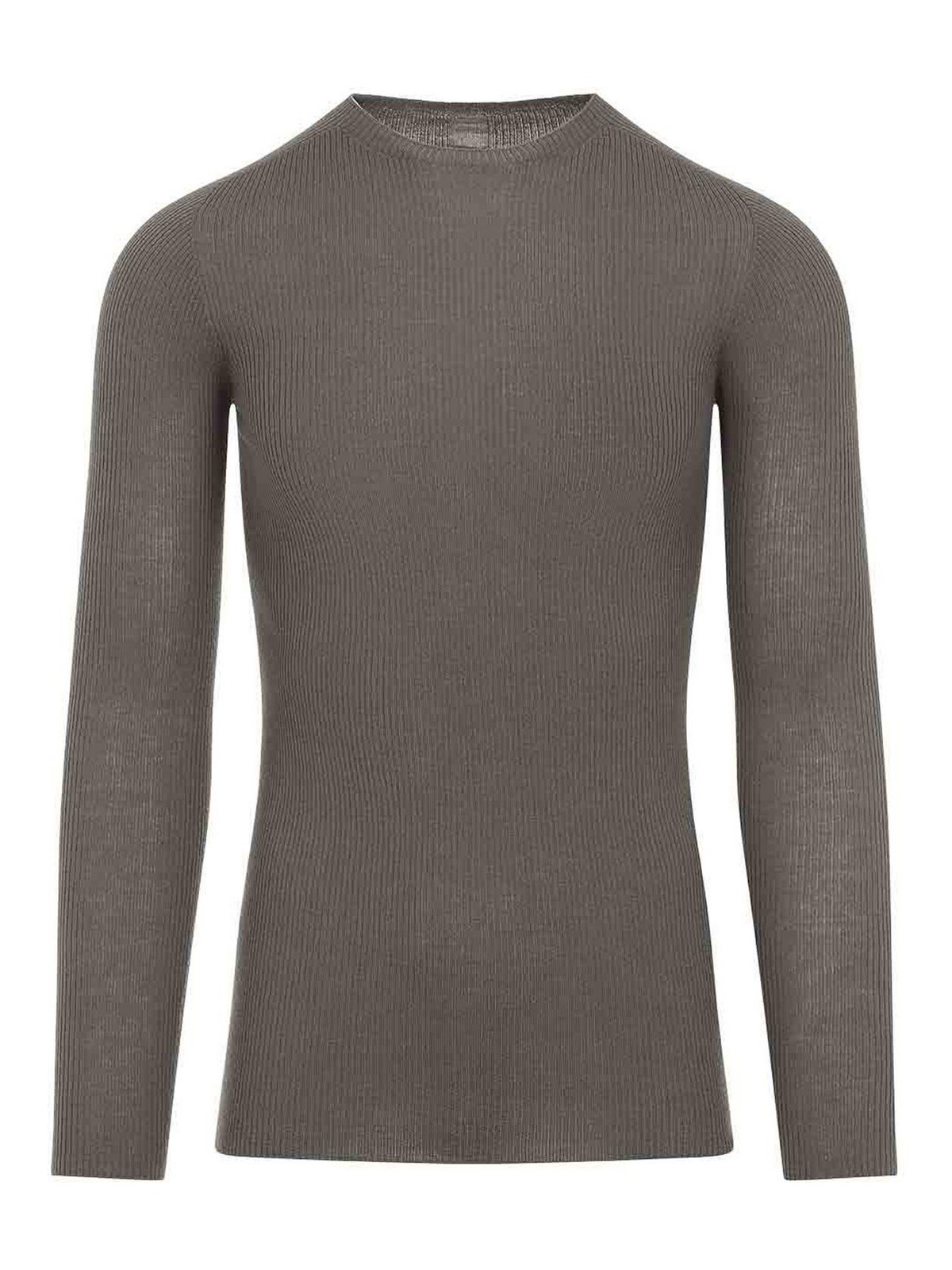 Rick Owens Ribbed Fitted Long-sleeved Top With Classic Crew Neckline In Gray