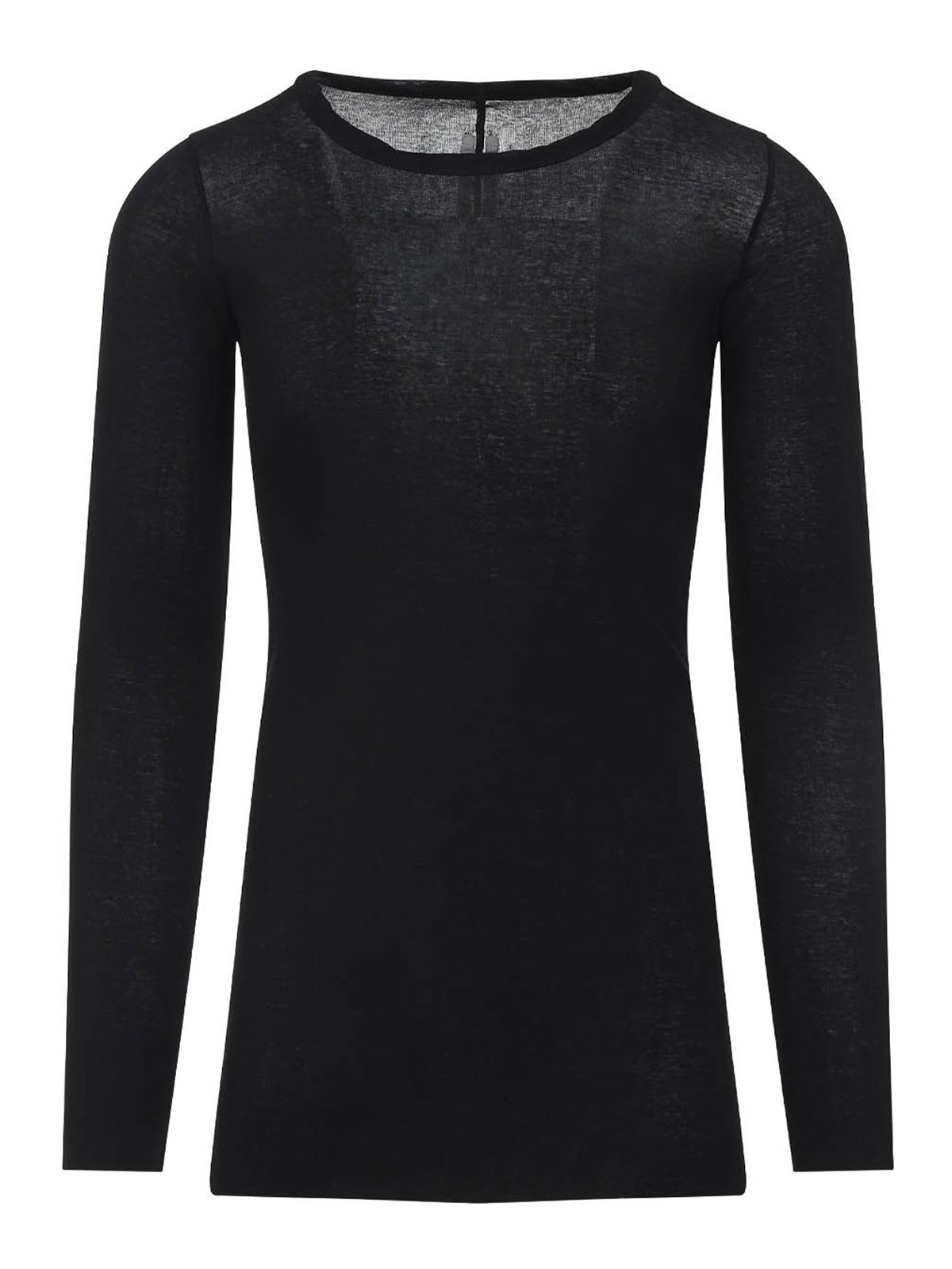 Rick Owens Black Cotton Ribbed Long Sleeves T-shirt In Black