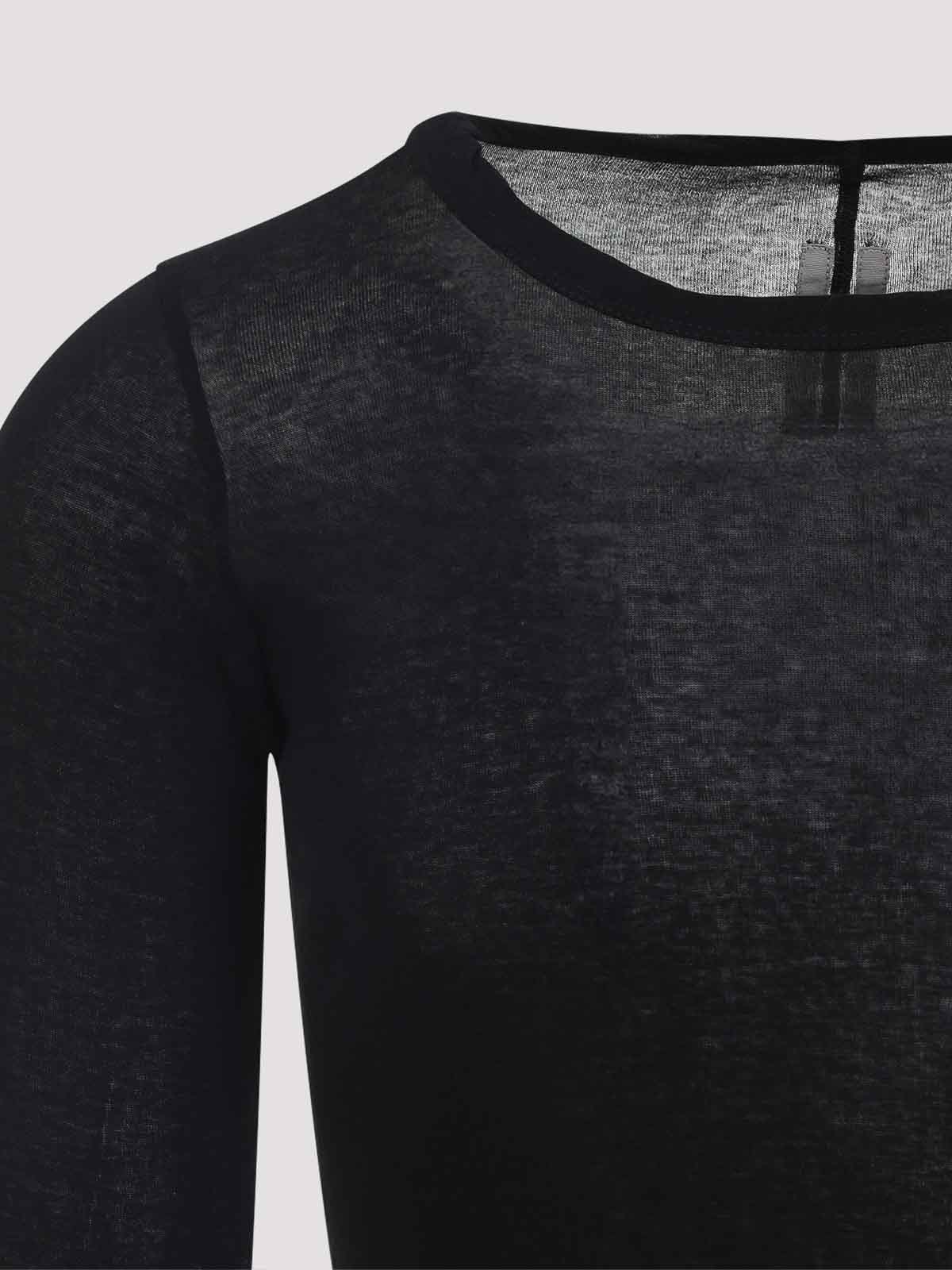 Rick Owens Black Cotton Ribbed Long Sleeves T-shirt In Black