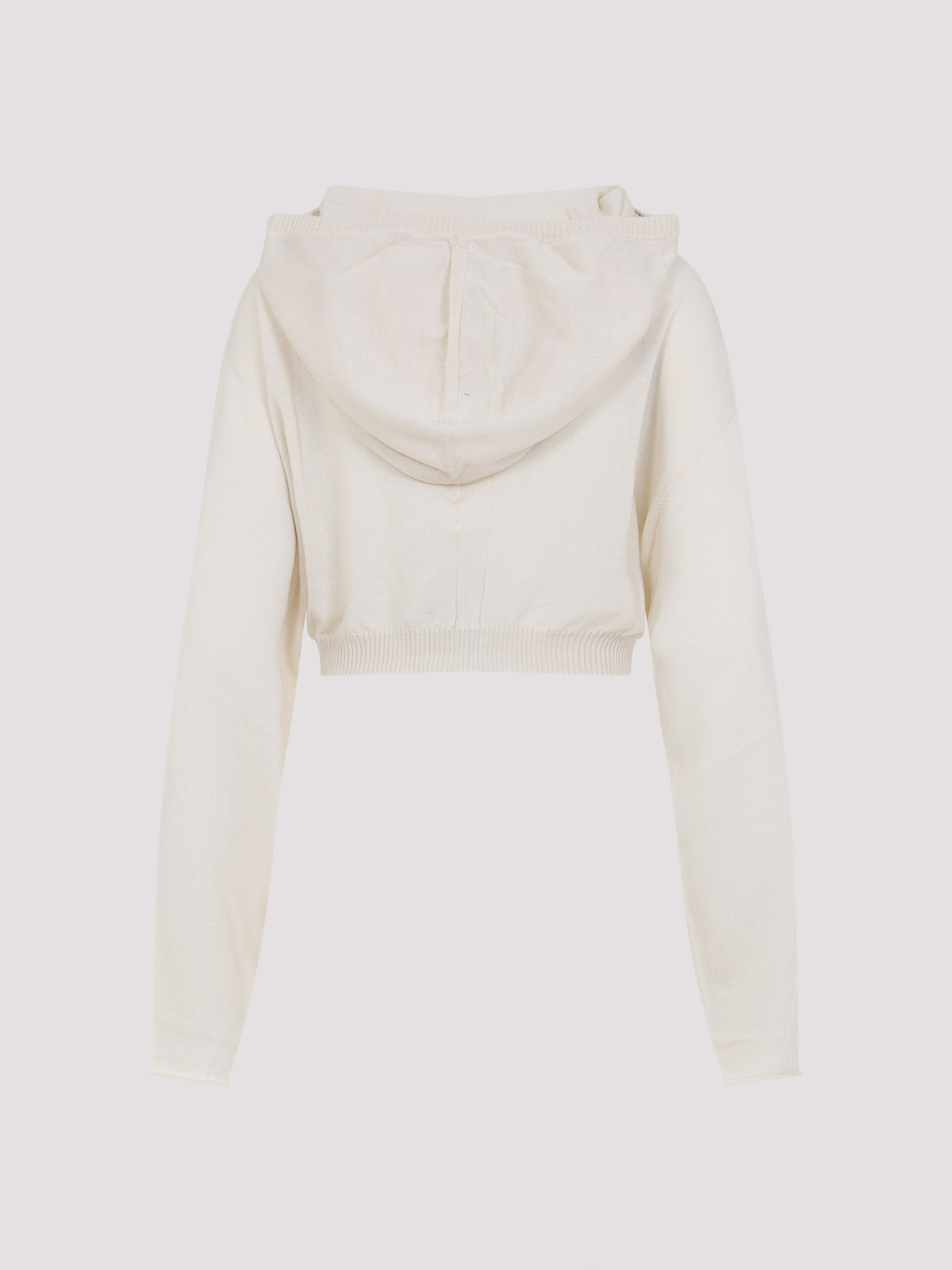 Rick Owens Natural White Virgin Wool Cropped Hooded Tunic Pullover In Neutral