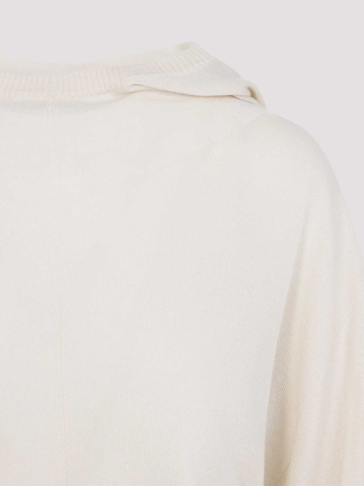 Rick Owens Natural White Virgin Wool Cropped Hooded Tunic Pullover In Neutral