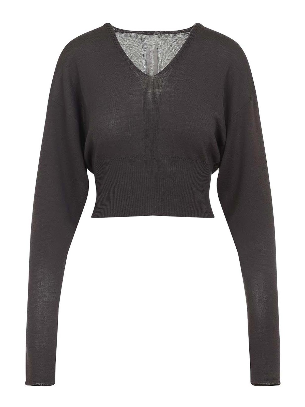 Rick Owens Cropped Virgin Wool Pullover V-neck In Brown