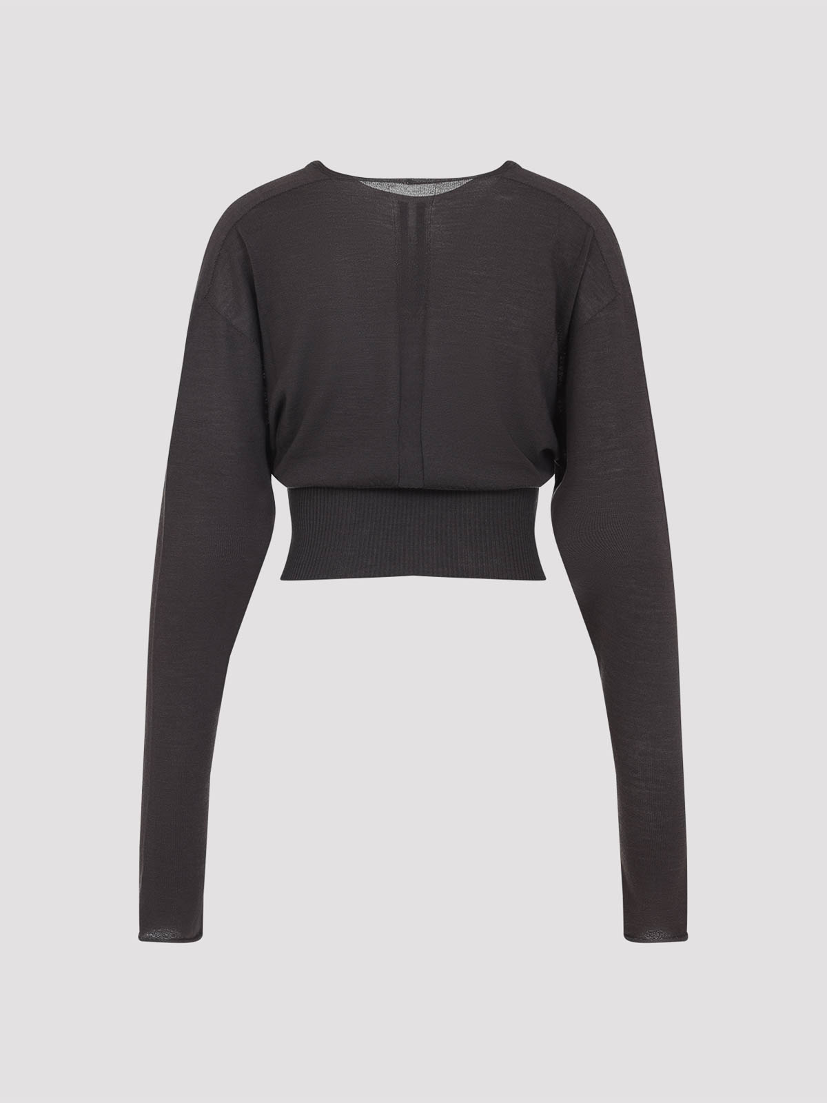 Rick Owens Cropped Virgin Wool Pullover V-neck In Brown