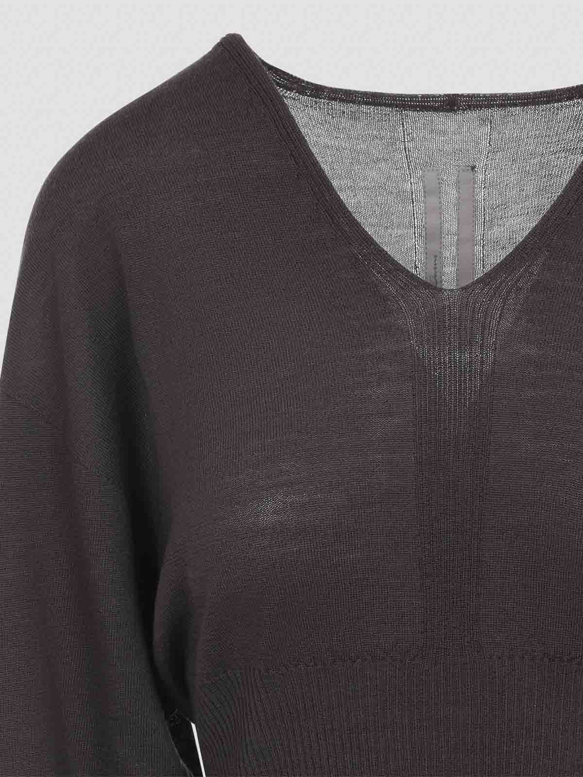 Rick Owens Cropped Virgin Wool Pullover V-neck In Brown